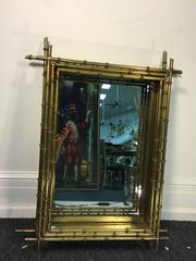 Fantastic Faux Bamboo Modernist Wall Mirror in Brass by Curtis Jere