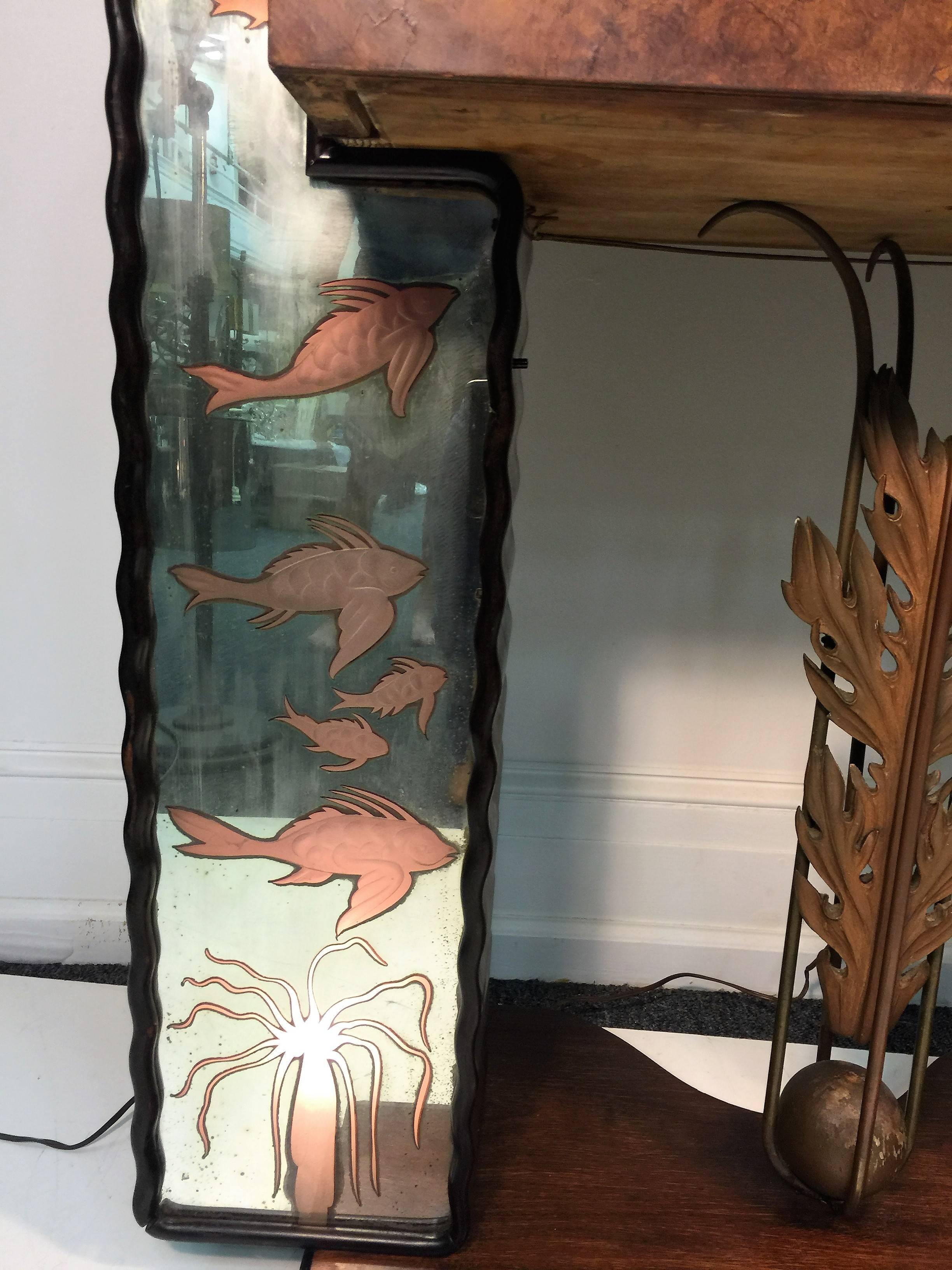Amazing And Dramatic Illuminated Sea Creatures Italian Art Deco Bar  In Excellent Condition For Sale In Mount Penn, PA