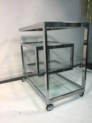 Exceptional Chrome Tea Cart with Geometric Design, style of Milo Baughman