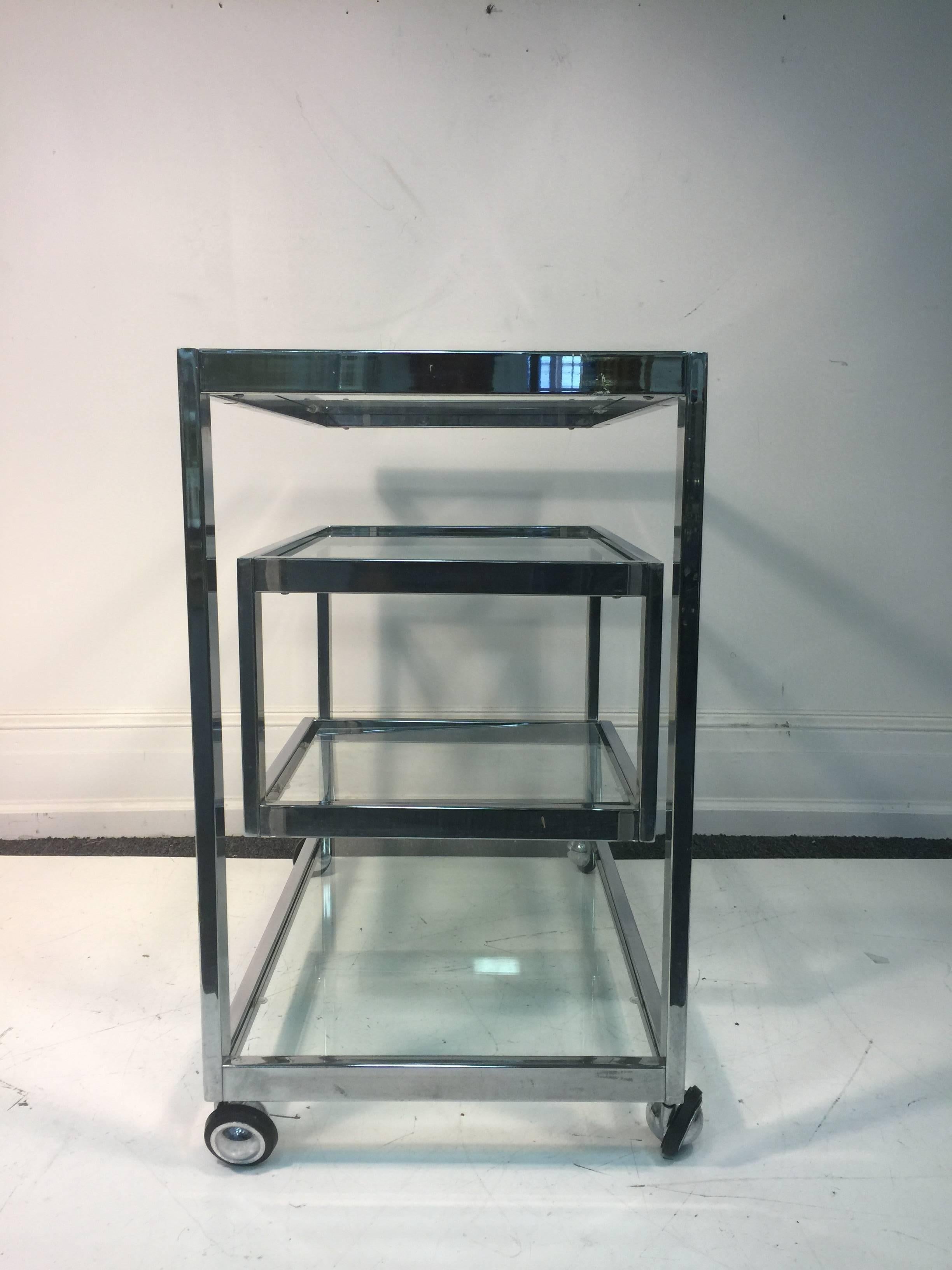Modern Exceptional Chrome Tea Cart with Geometric Design, style of Milo Baughman For Sale