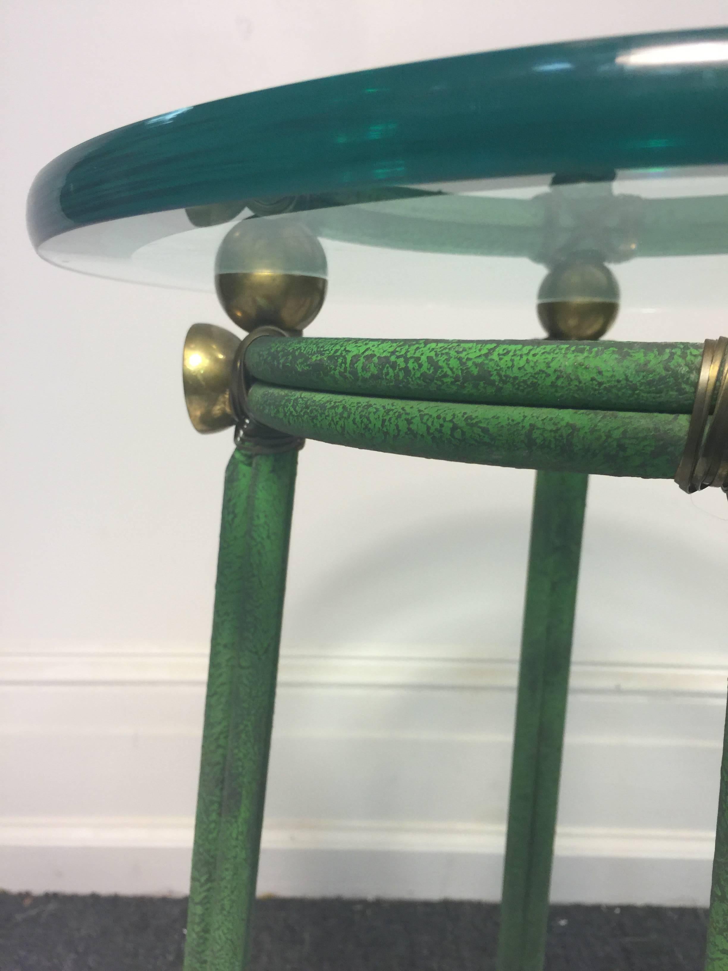 Great Gucci Style Side or Accent Table in Brass and Iron, circa 1970 In Good Condition For Sale In Mount Penn, PA