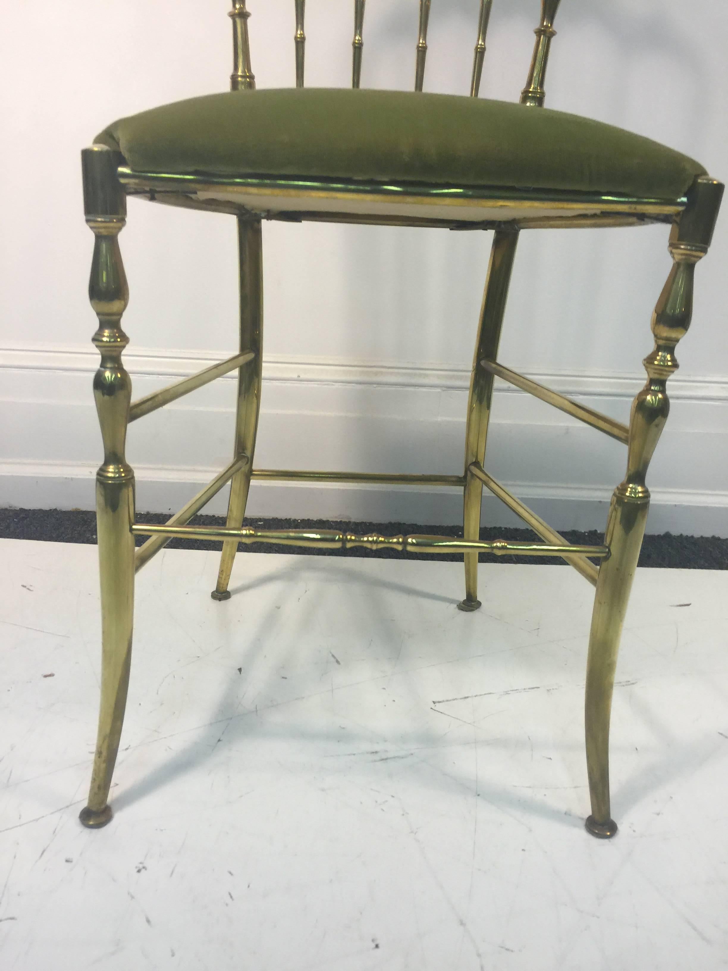 20th Century Beautiful Polished Brass Chiavari Style pair of side chairs