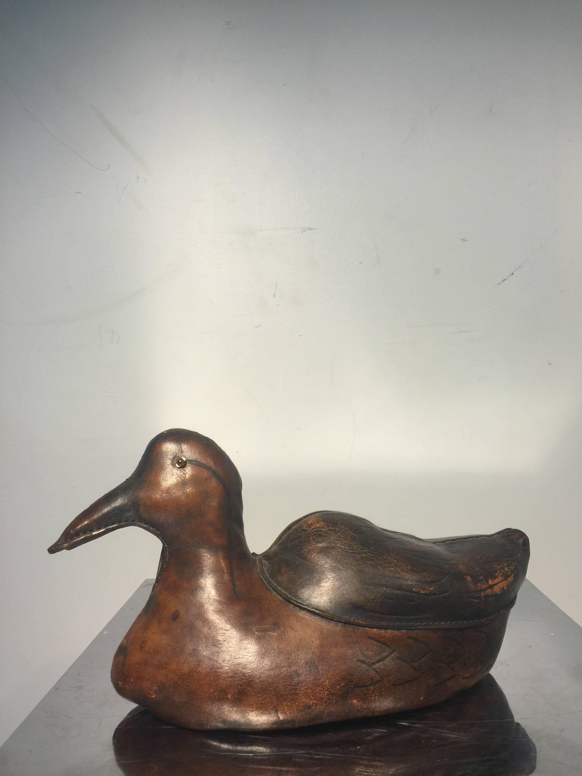 Mid-Century Modern Amazing Leather Duck by Abercrombie and Fitch, circa 1950 For Sale