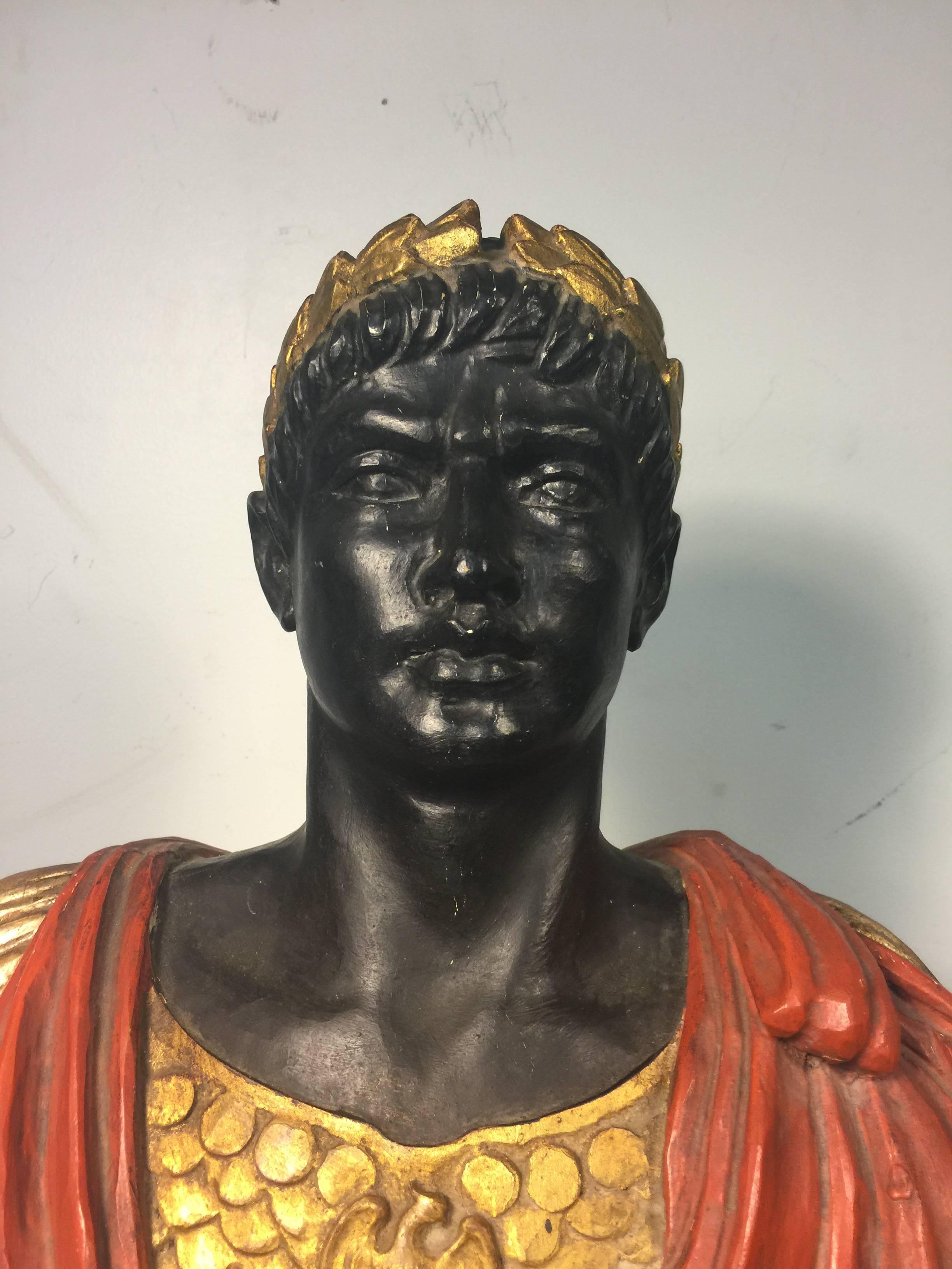 Handsome Hand-Carved and Painted Bust of Julius Caesar In Good Condition In Mount Penn, PA