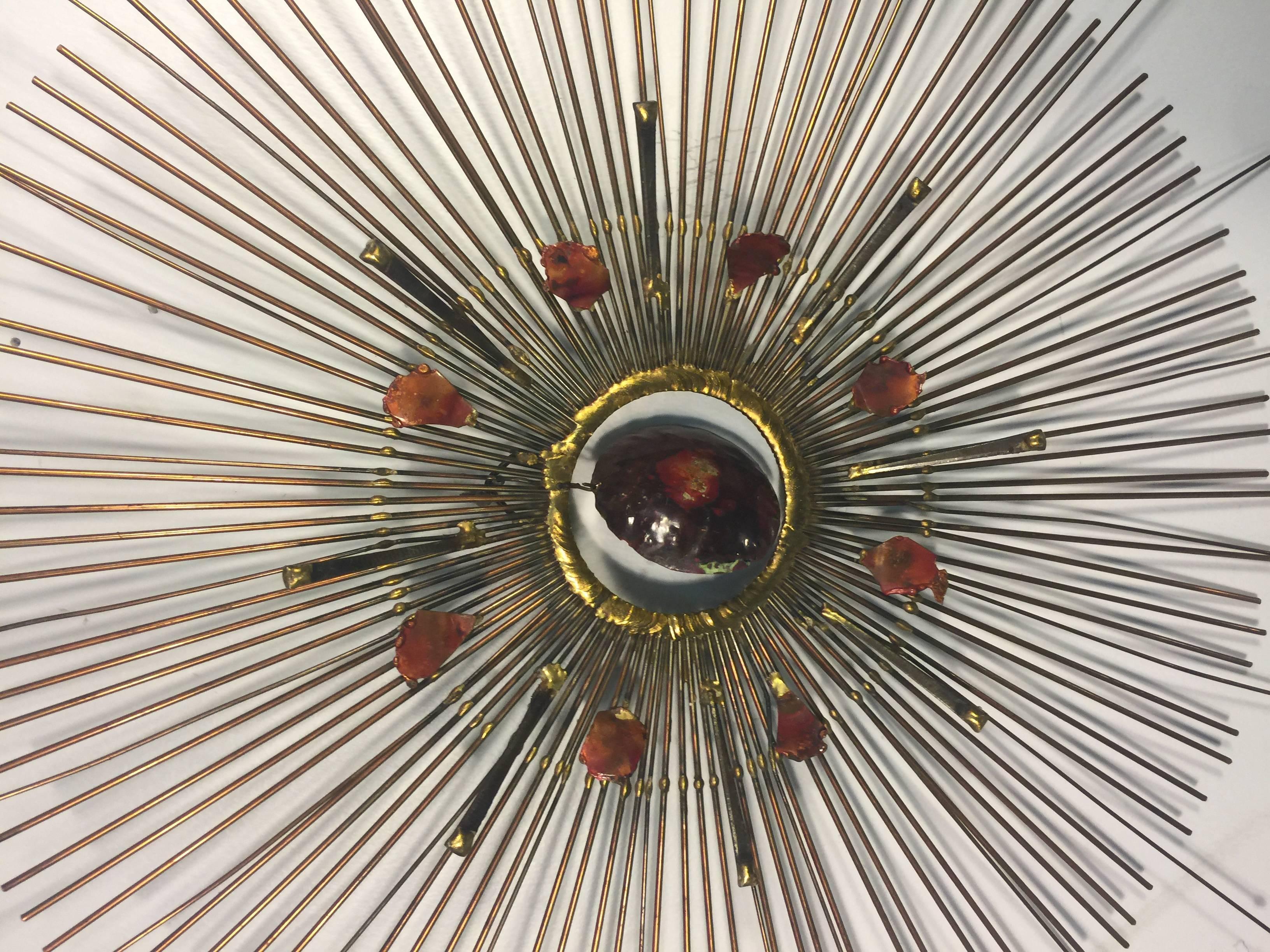 Modern Beautiful Curtis Jere Wall-Mounted Sunburst Sculpture with Removable Center For Sale