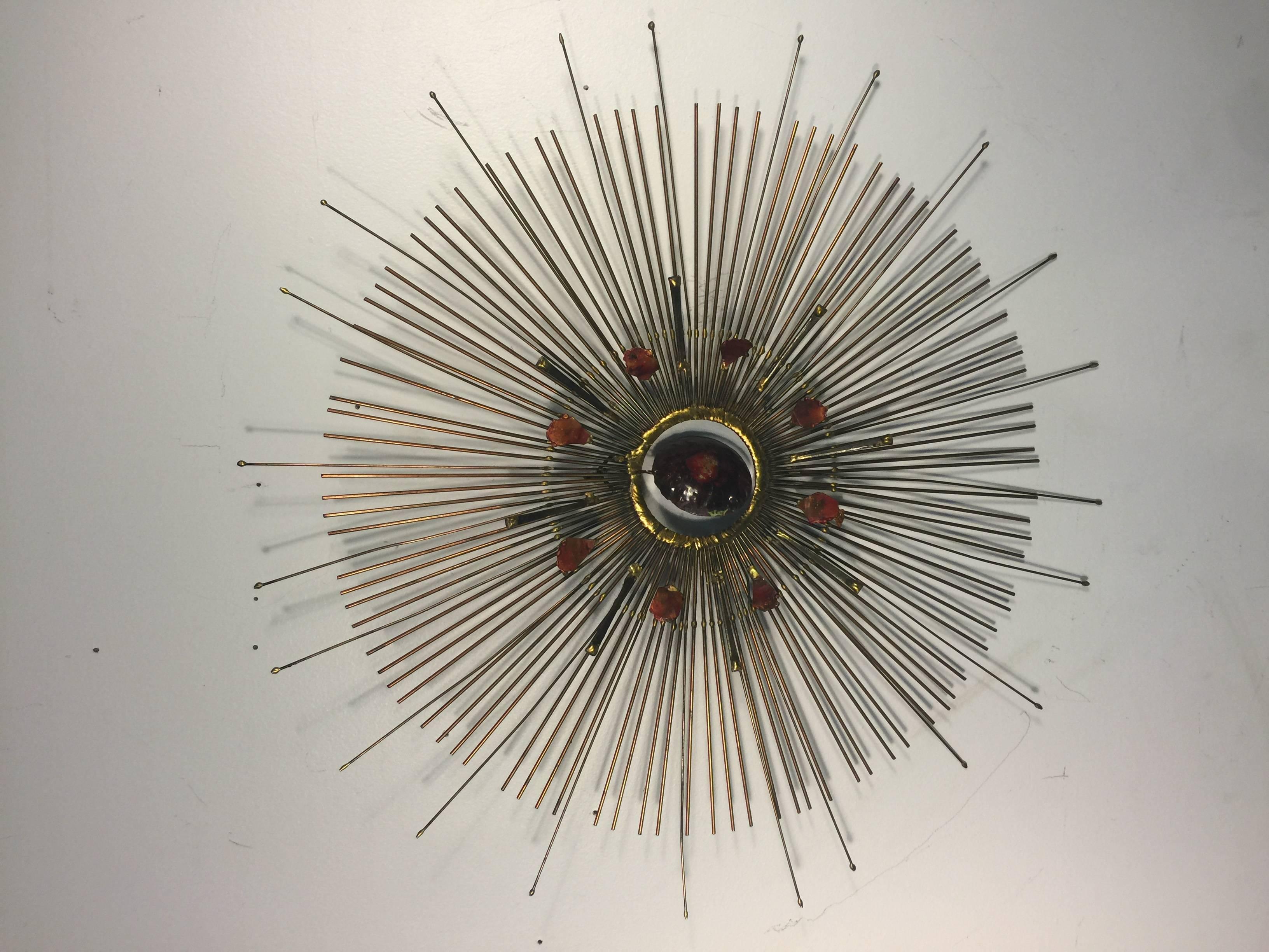 20th Century Beautiful Curtis Jere Wall-Mounted Sunburst Sculpture with Removable Center For Sale
