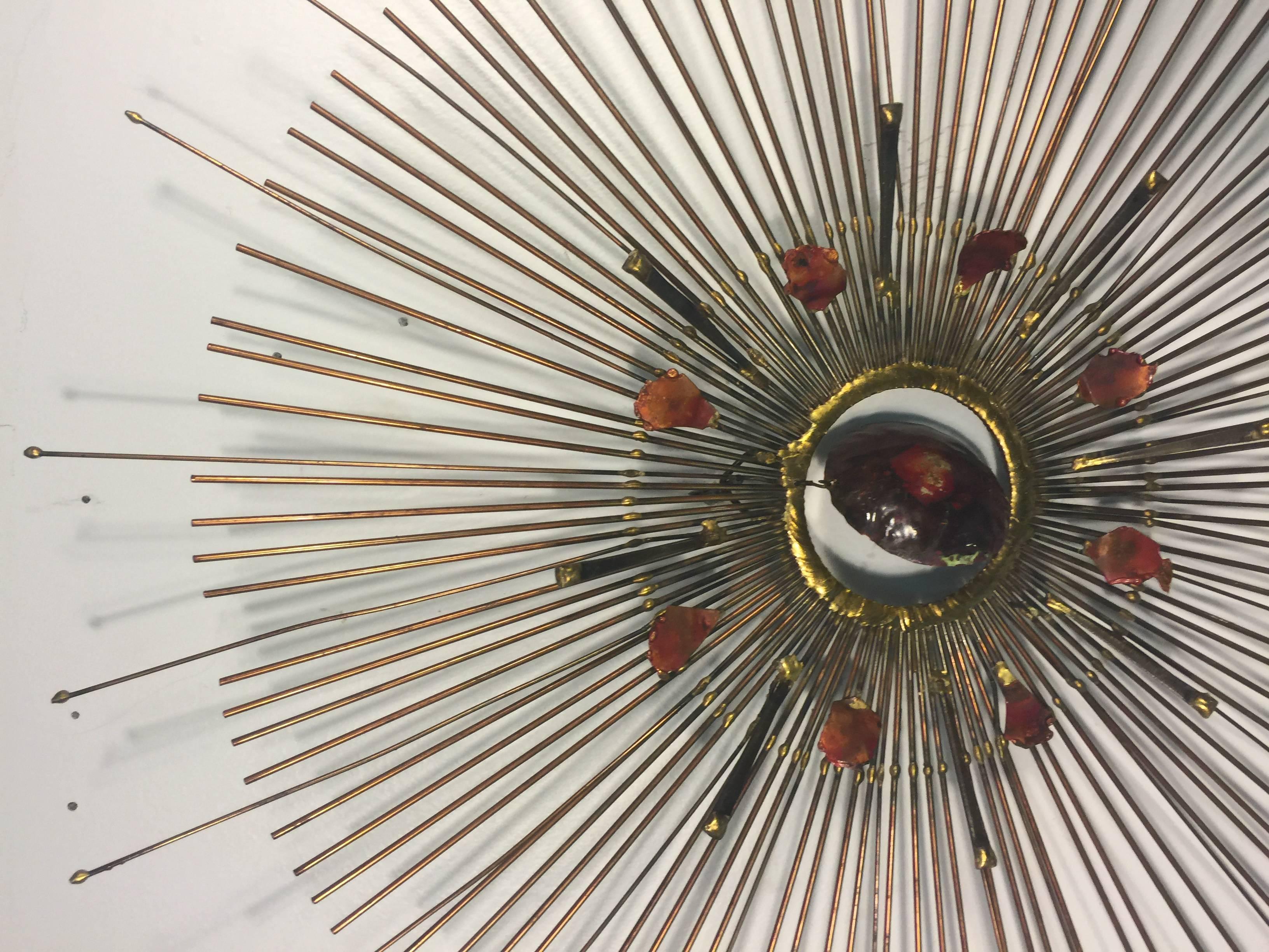 Beautiful Curtis Jere Wall-Mounted Sunburst Sculpture with Removable Center In Good Condition For Sale In Mount Penn, PA