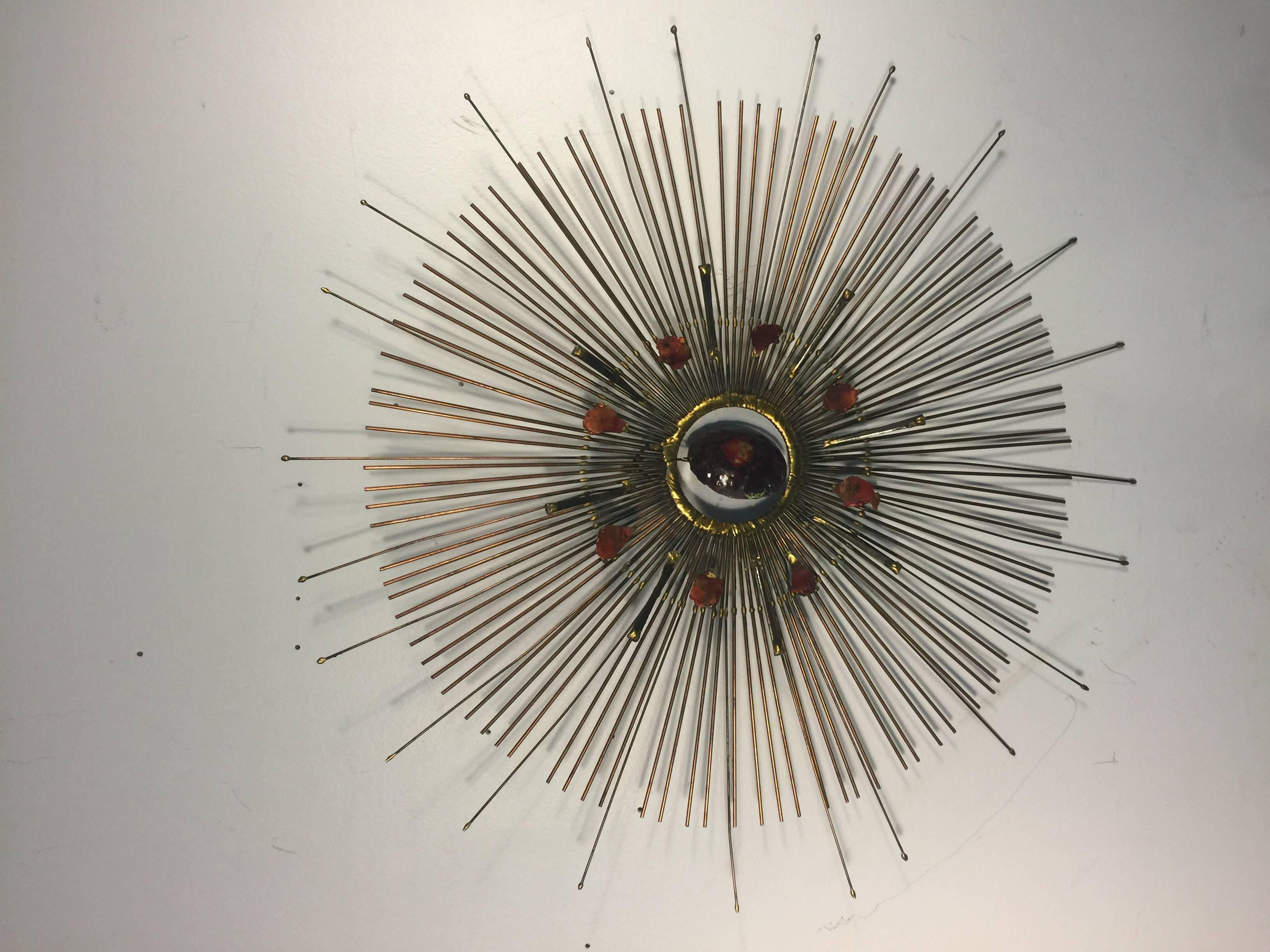American Beautiful Curtis Jere Wall-Mounted Sunburst Sculpture with Removable Center For Sale