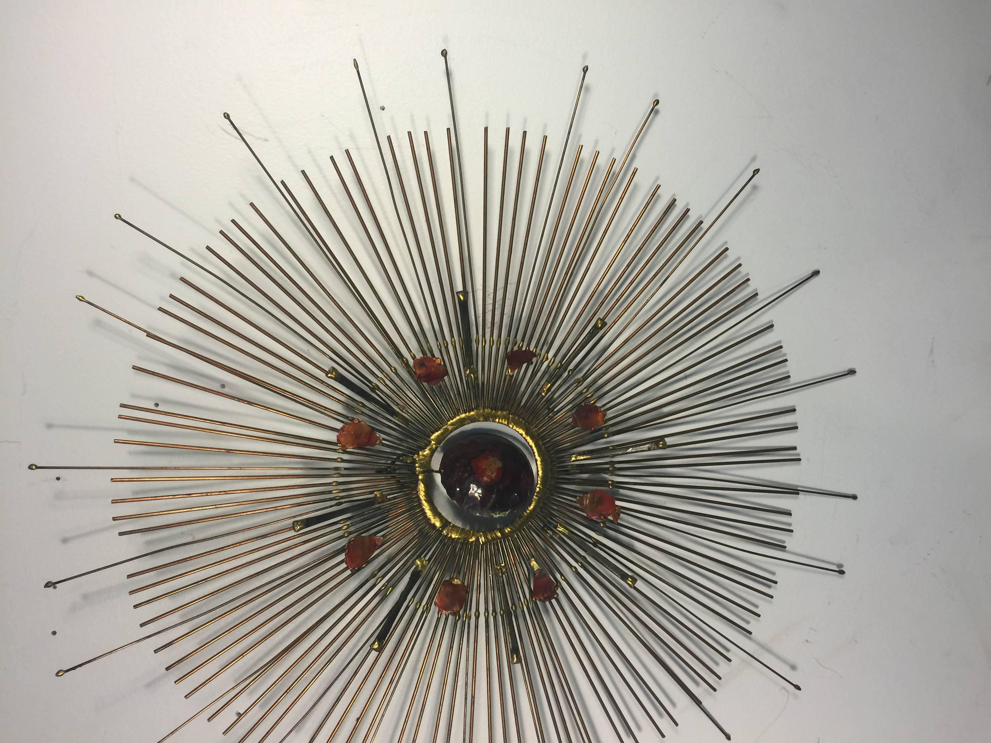 Metal Beautiful Curtis Jere Wall-Mounted Sunburst Sculpture with Removable Center For Sale