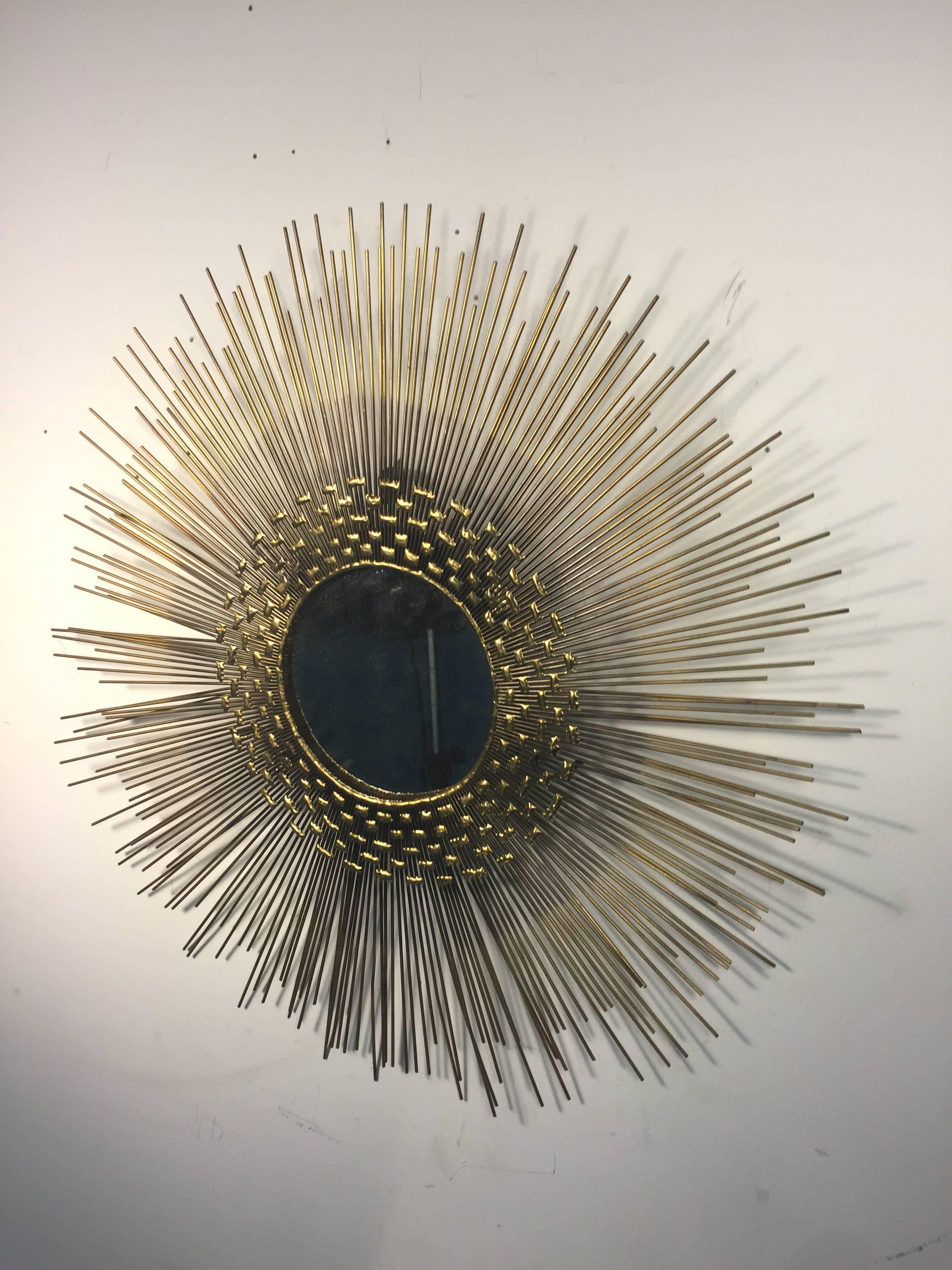 Metal Stunning and Dramatic Sunburst Wall-Mirror by Curtis Jere For Sale