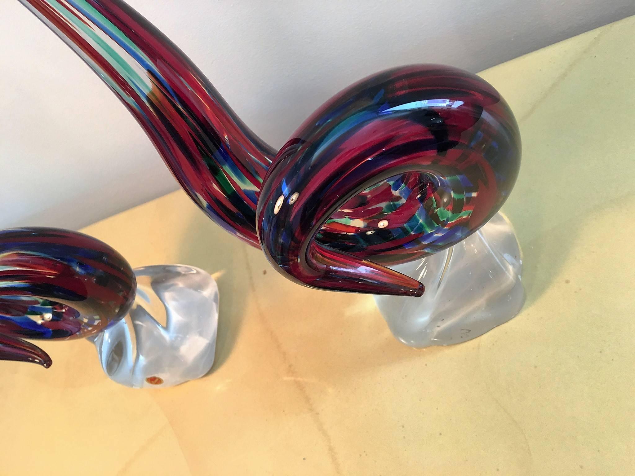 Italian Pair of Modernistic Murano Glass Sculptures in the Manner of Fulvio Bianconi For Sale
