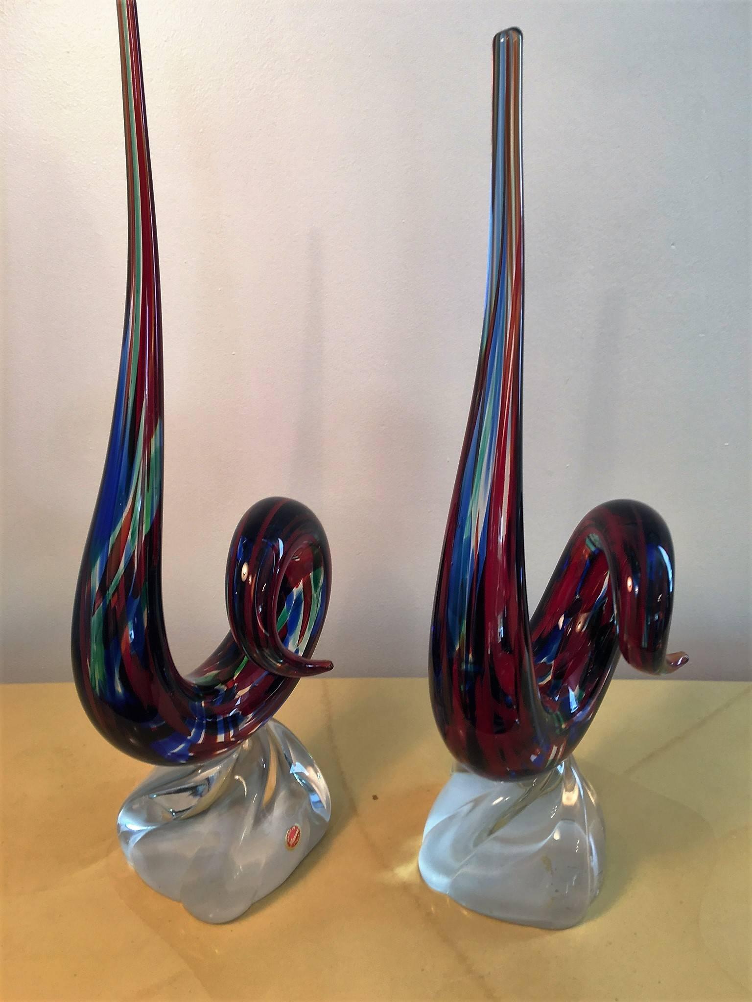 Pair of Modernistic Murano Glass Sculptures in the Manner of Fulvio Bianconi In Excellent Condition For Sale In Mount Penn, PA