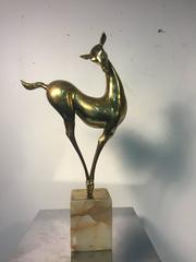 Elegant and Rare Brass Curtis Jere Signed Deer Sculpture