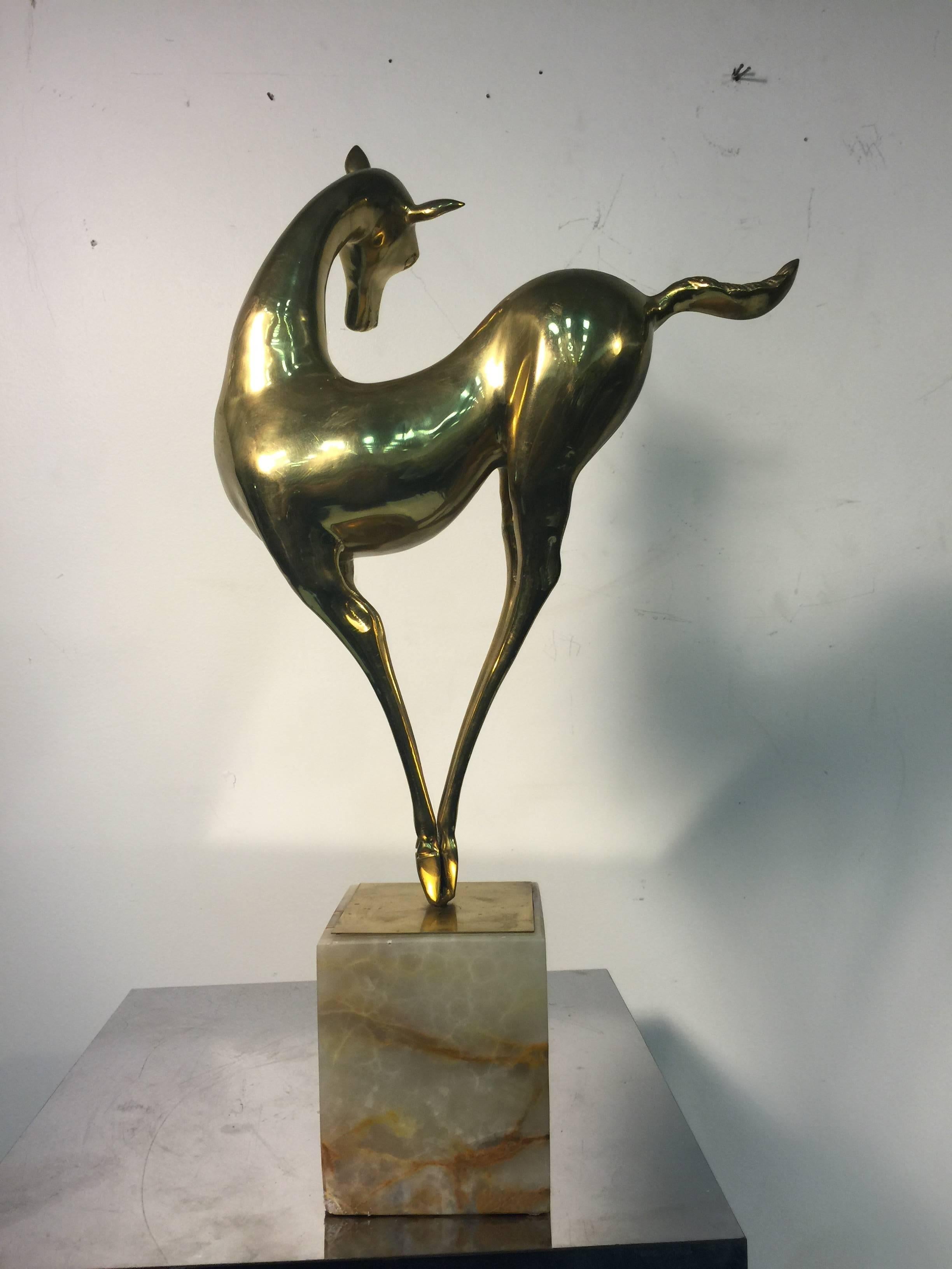 Modern Elegant and Rare Brass Curtis Jere Signed Deer Sculpture For Sale