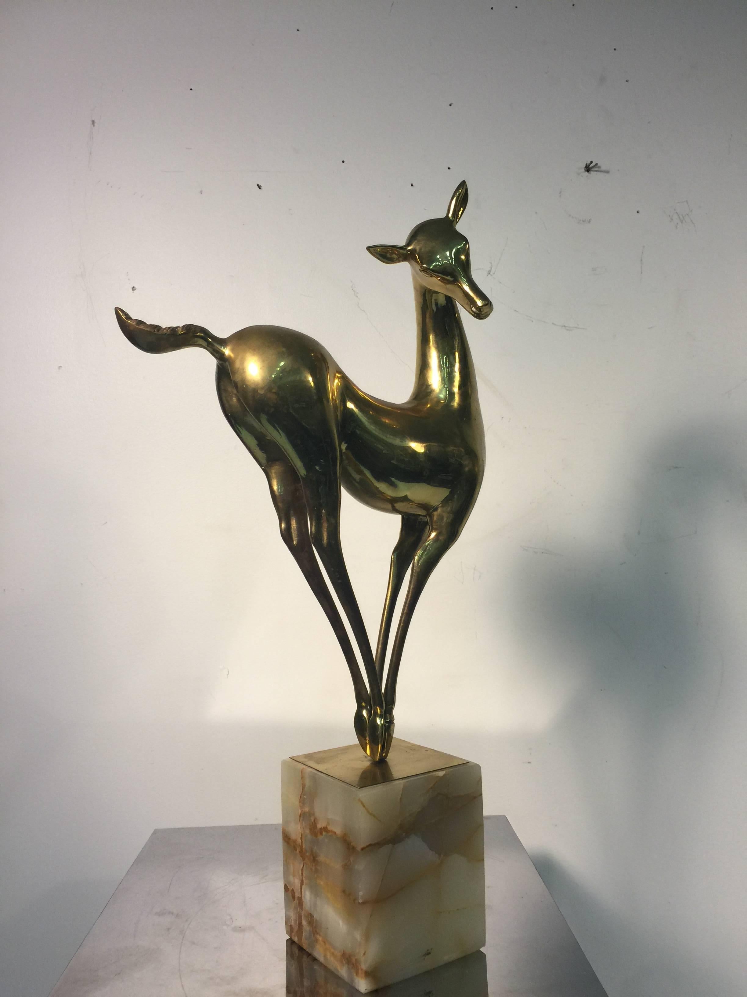 American Elegant and Rare Brass Curtis Jere Signed Deer Sculpture For Sale