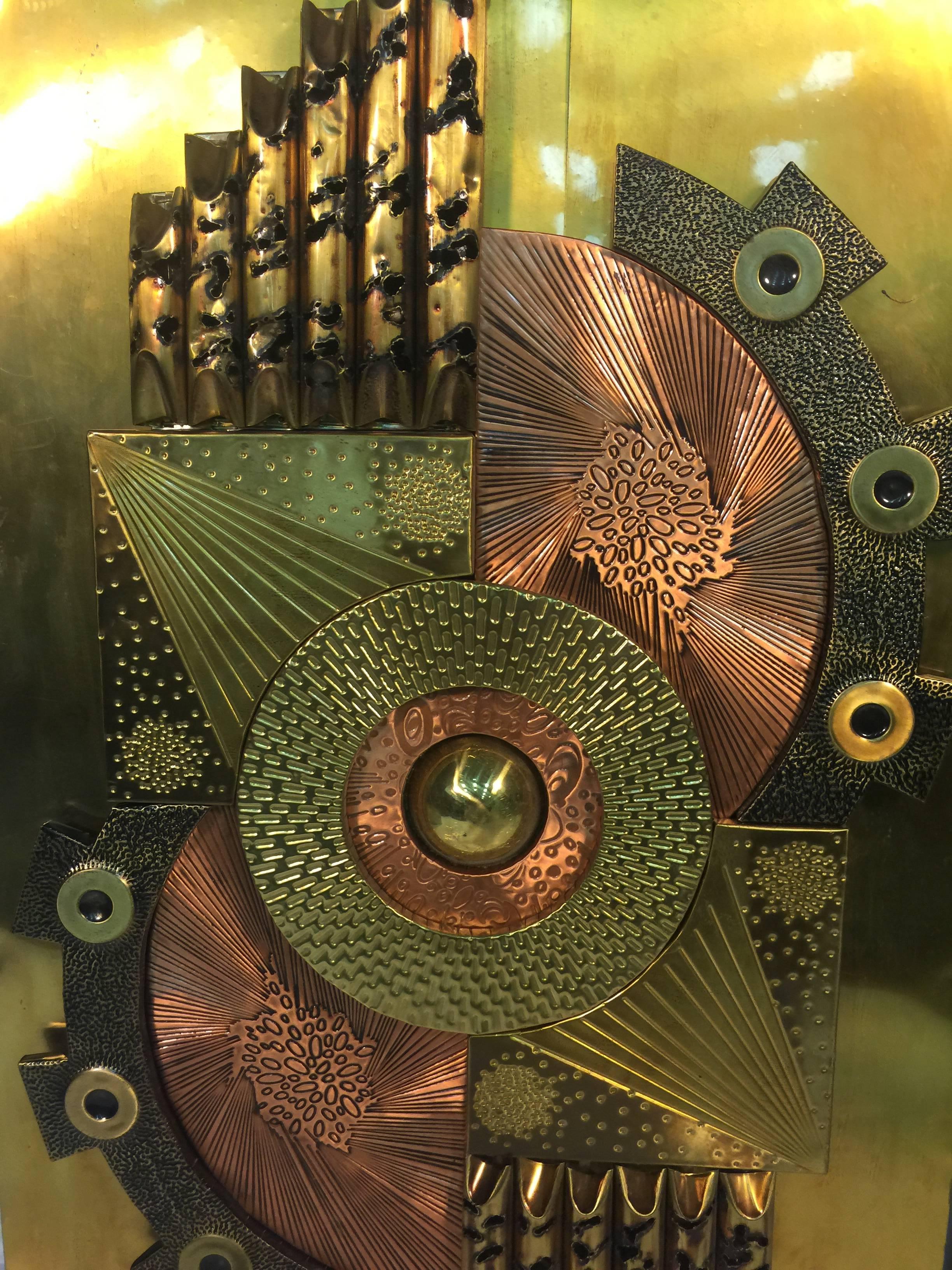 Brass Phenomenal Pair of Brutalist Mixed-Metal Plaques in the Manner of Paul Vanders For Sale