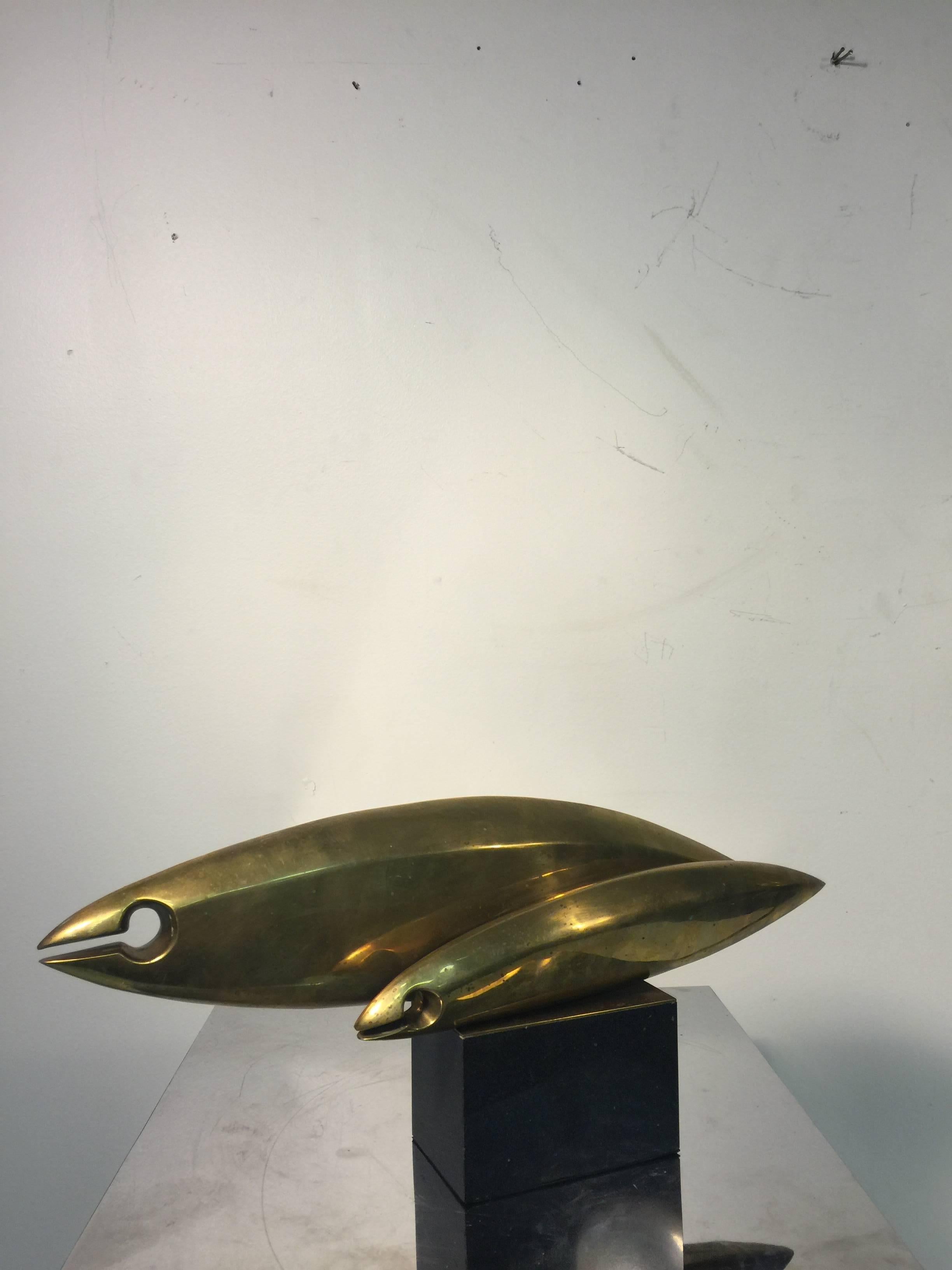 French Fantastic Modernist Brass Fish Sculpture in the Style of Jean Arp For Sale