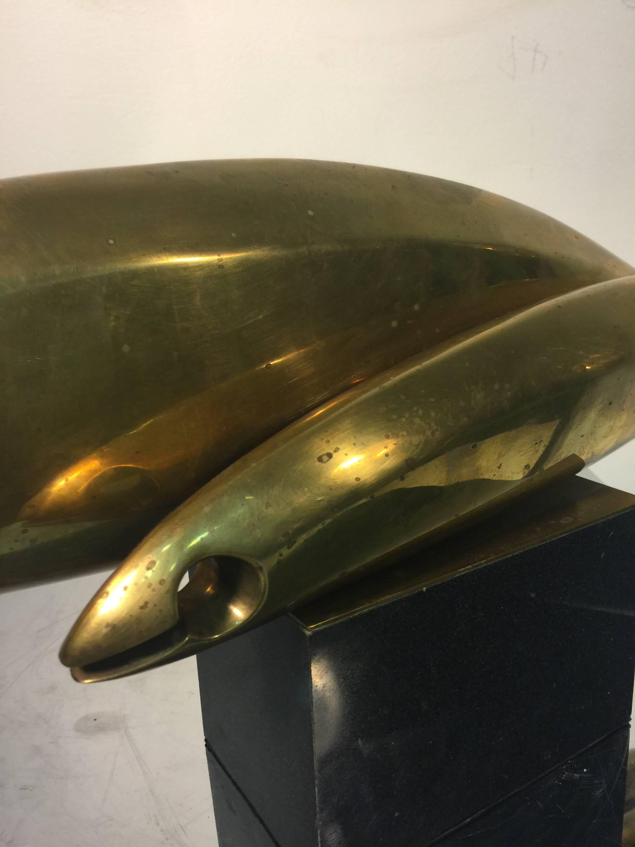 Fantastic Modernist Brass Fish Sculpture in the Style of Jean Arp In Good Condition For Sale In Mount Penn, PA
