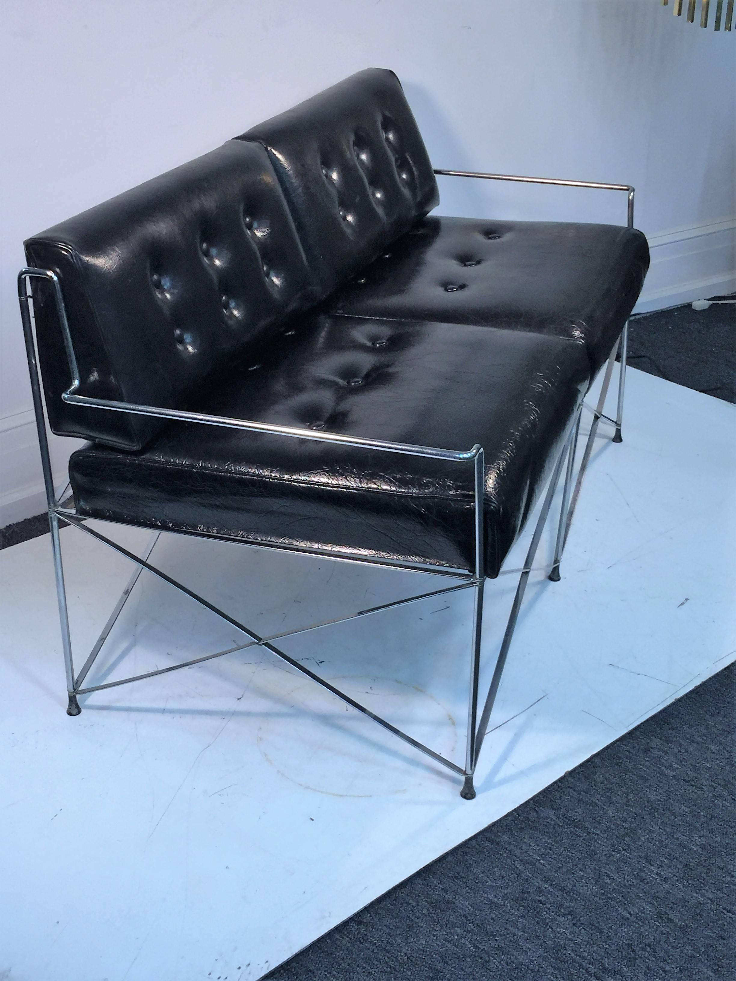 Exceptional Molecular Design Tubular Chrome Loveseat Style of Poul Kjaerholm In Good Condition For Sale In Mount Penn, PA