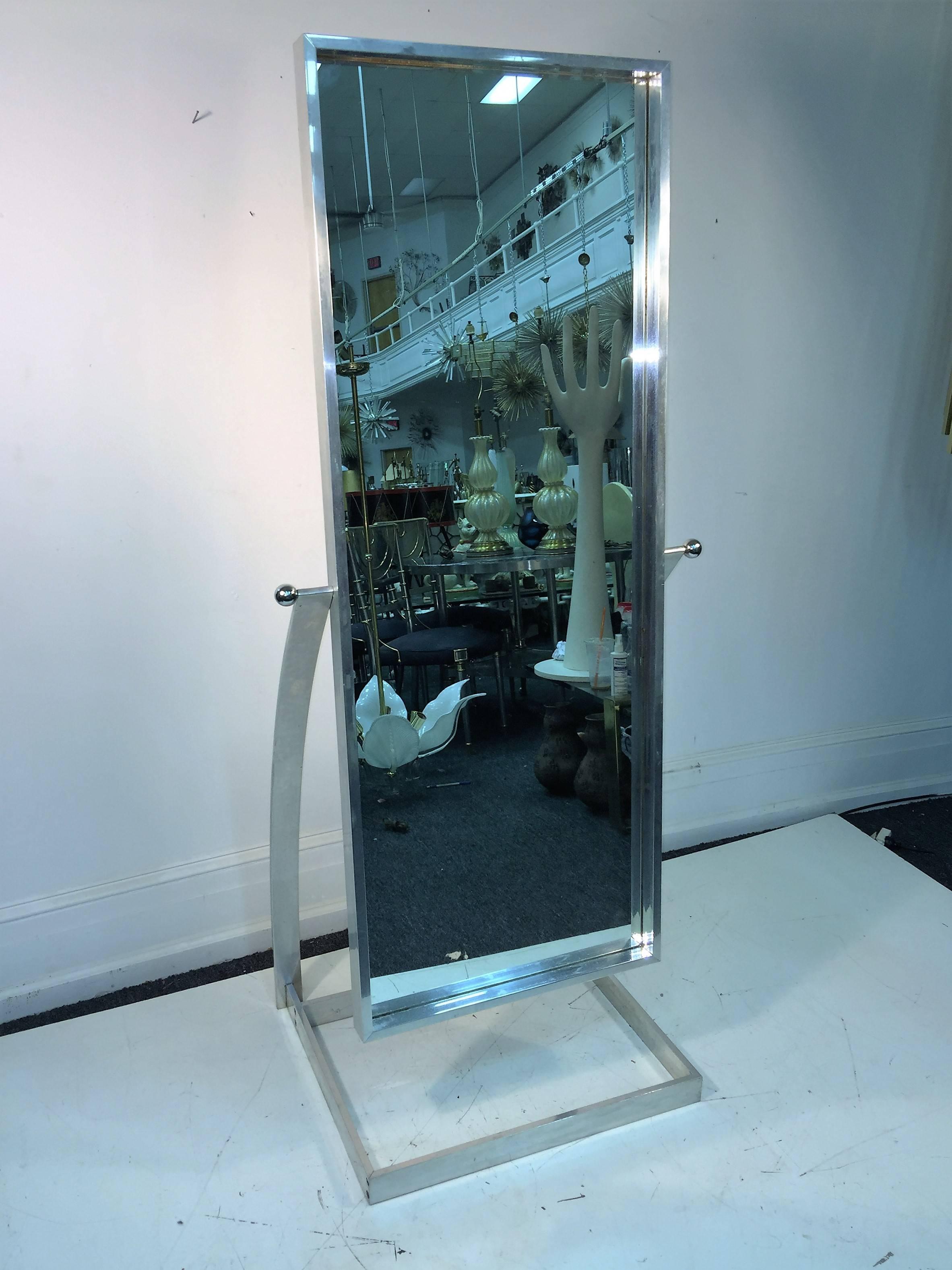   Spectacular Milo Baughman Modernist Full Length Mirror For Sale 1
