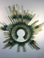 Signed Curtis Jere Oxidized Goldtone Sunburst Wall Sculpture