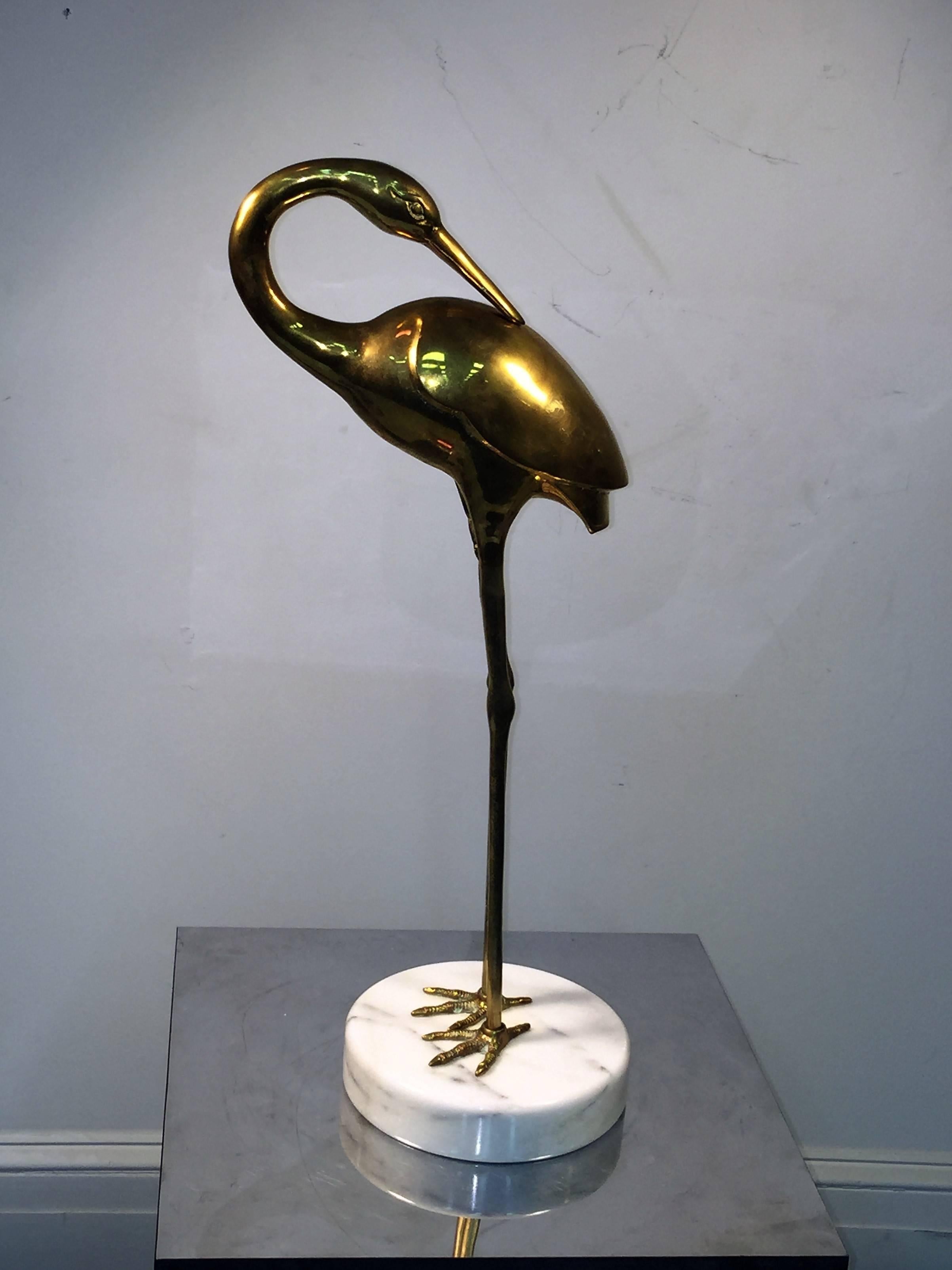 Exceptional Pair of Italian Brass Birds on Round Marble Bases In Excellent Condition For Sale In Mount Penn, PA