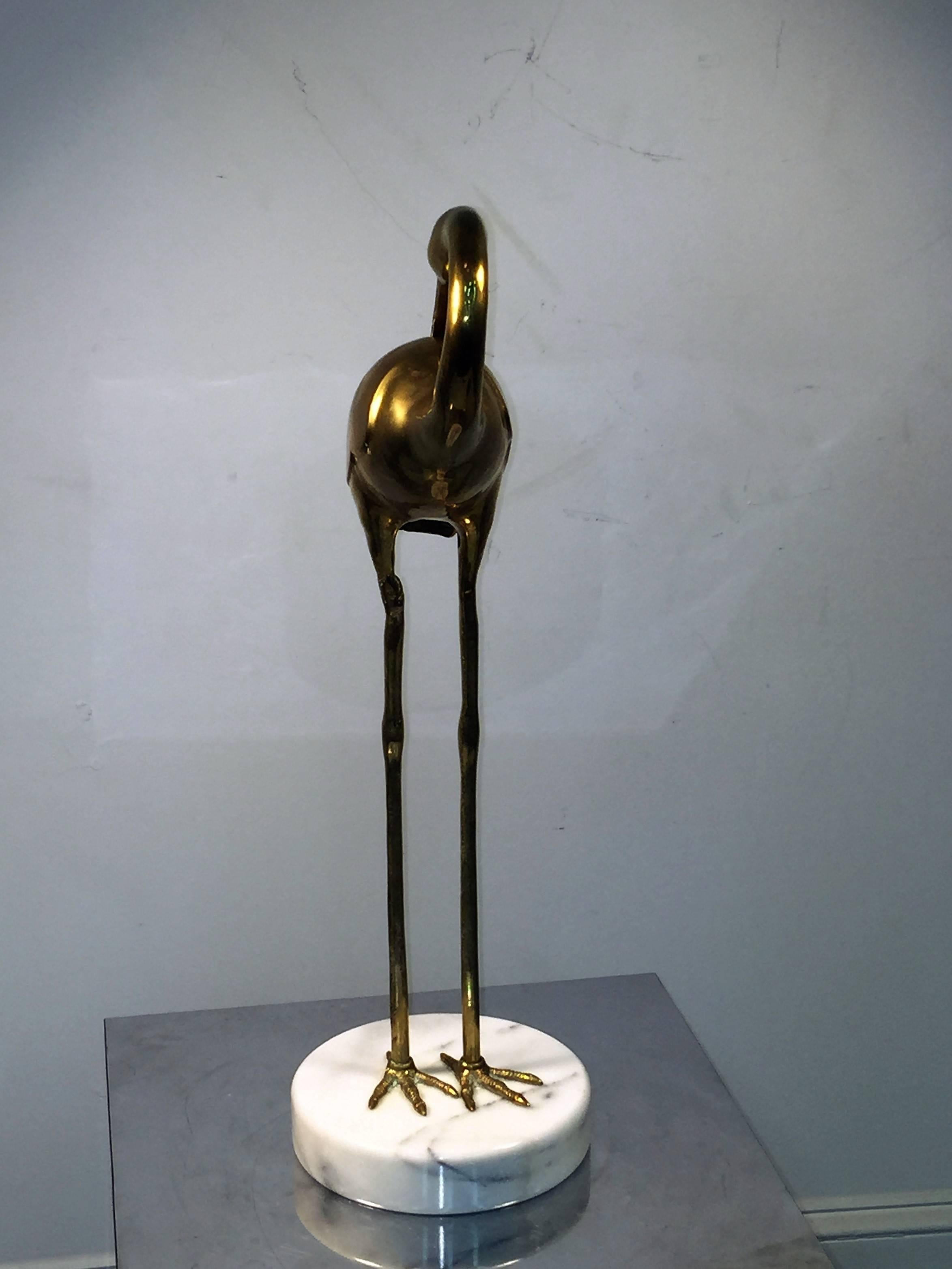Late 20th Century Exceptional Pair of Italian Brass Birds on Round Marble Bases For Sale