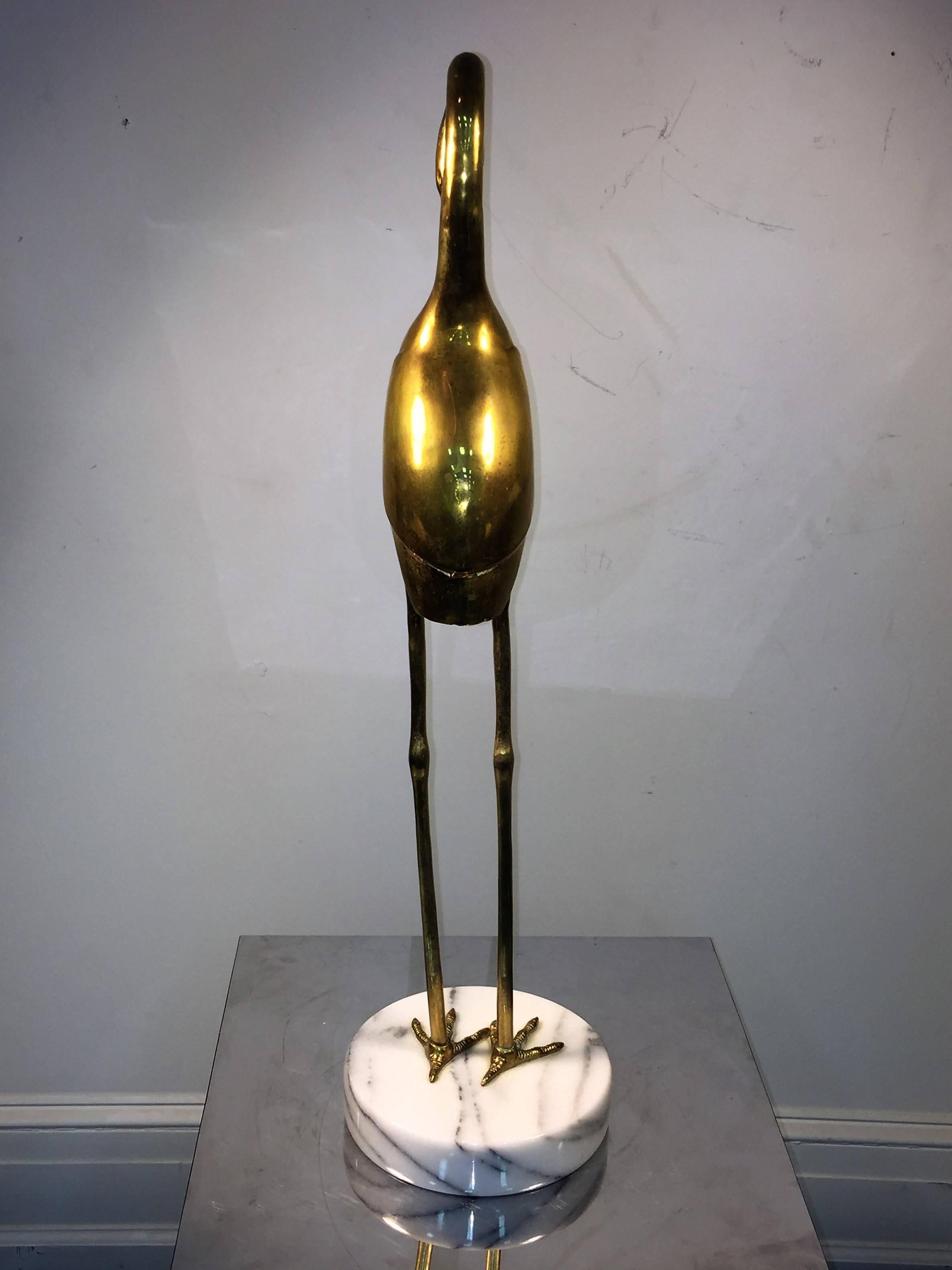 Exceptional Pair of Italian Brass Birds on Round Marble Bases For Sale 1