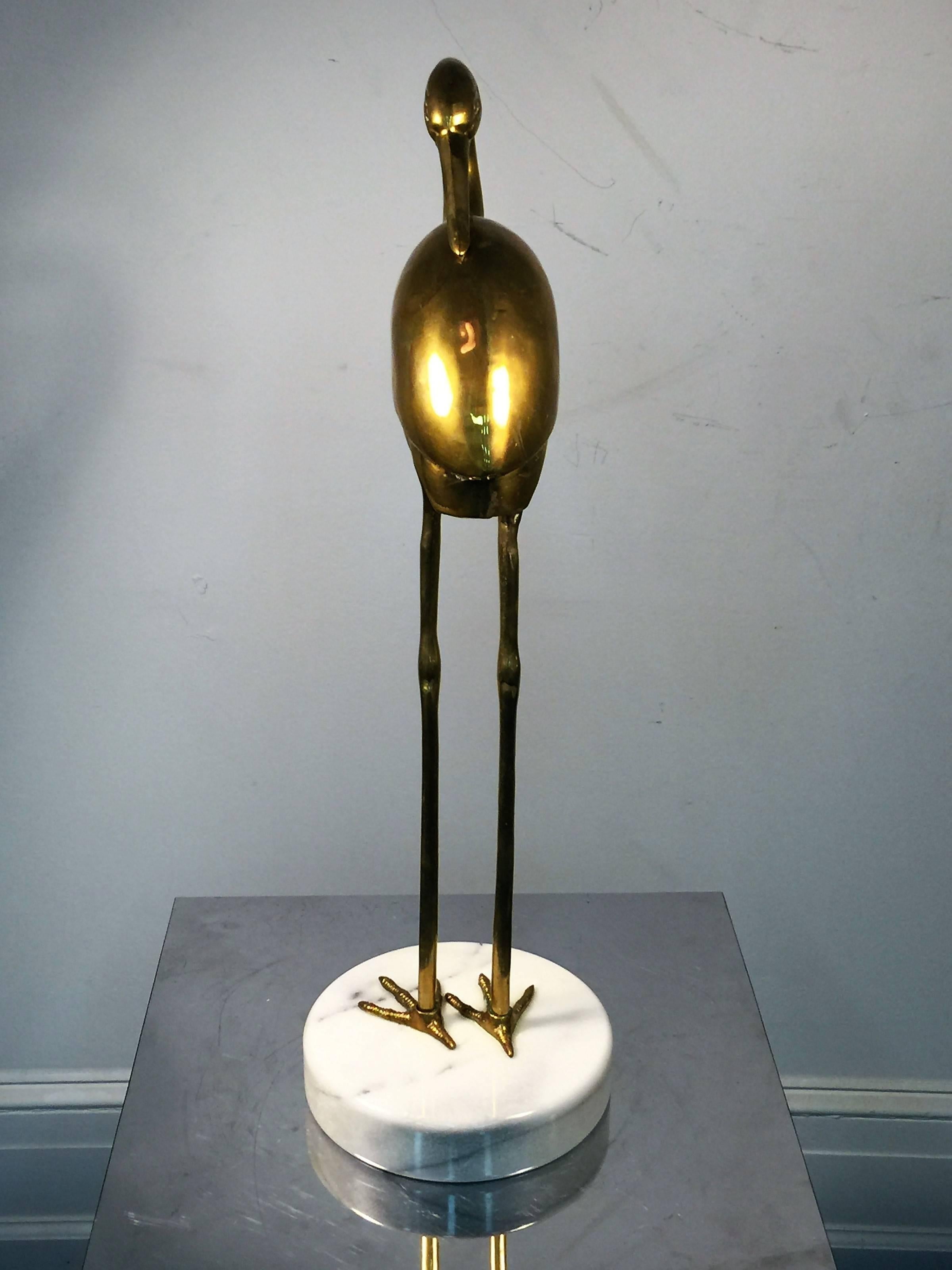 Exceptional Pair of Italian Brass Birds on Round Marble Bases For Sale 2