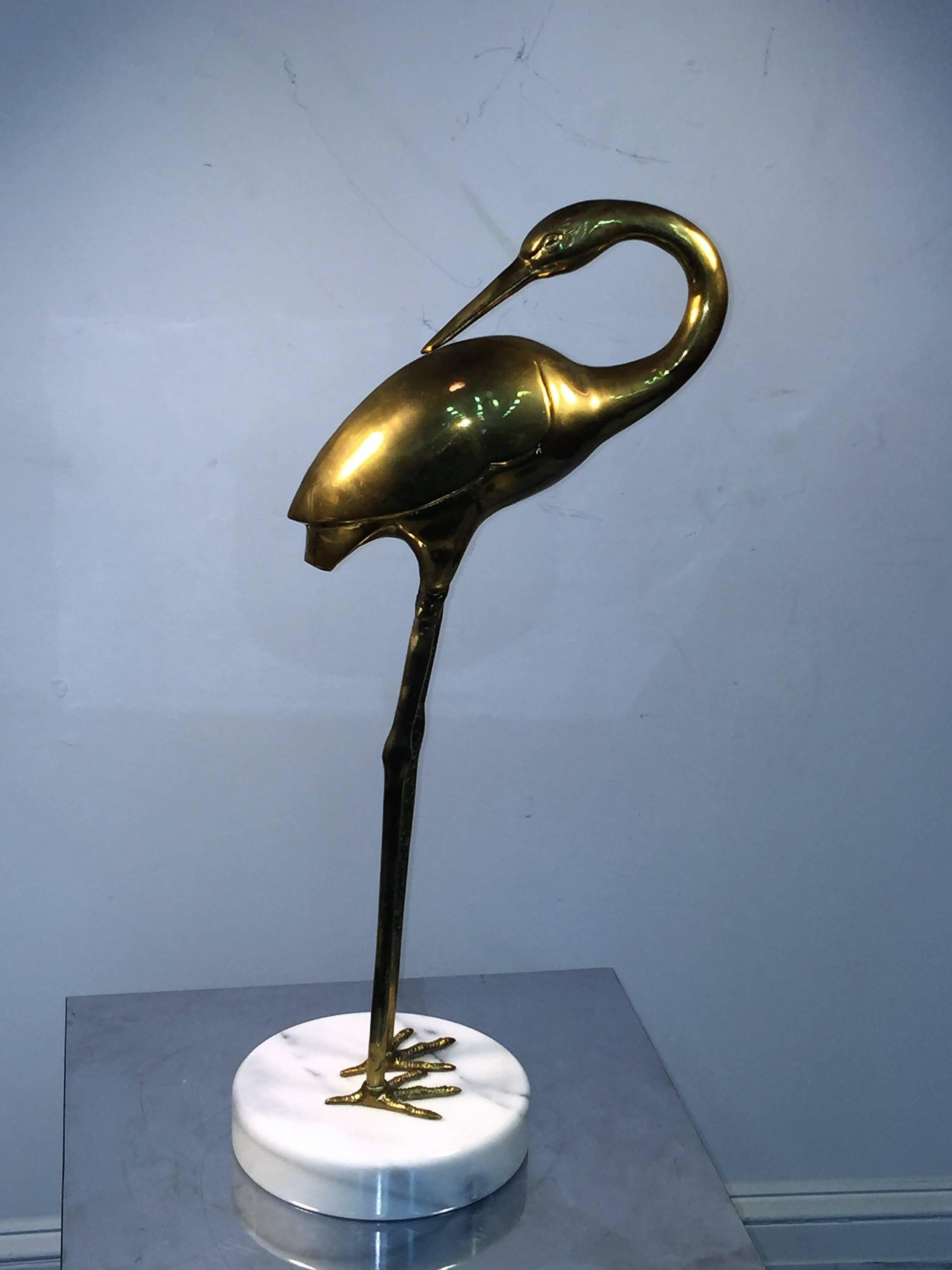 Exceptional Pair of Italian Brass Birds on Round Marble Bases For Sale 3