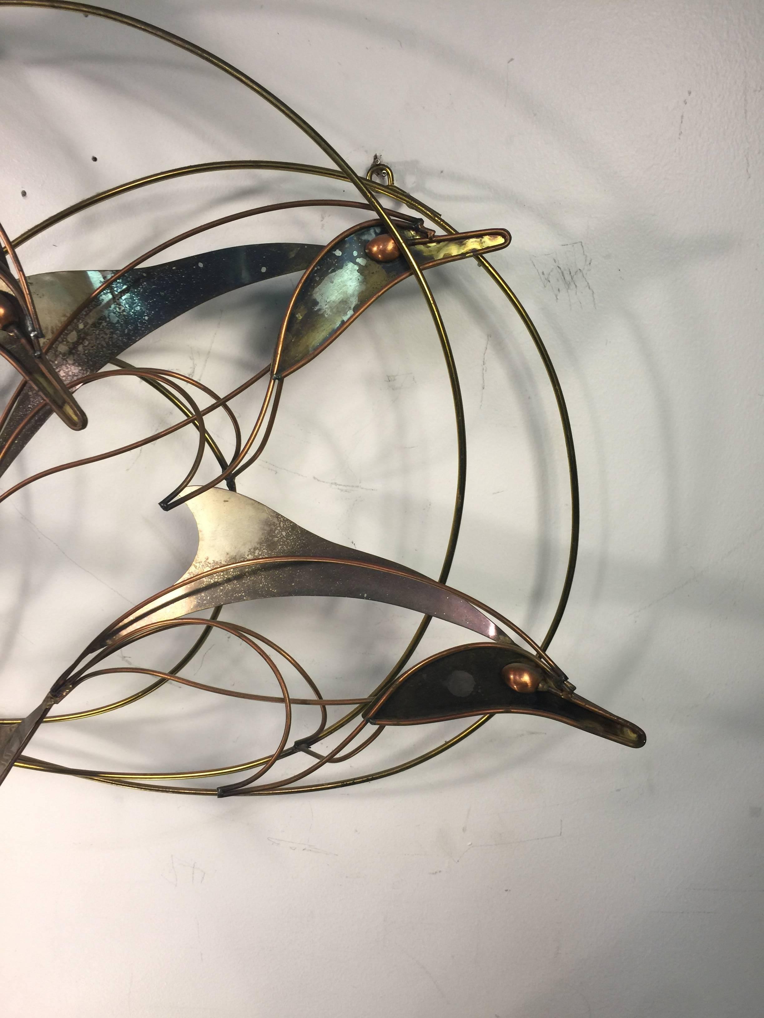 Modern Wonderful Dolphin Wall-Mounted Sculpture by Curtis Jere For Sale