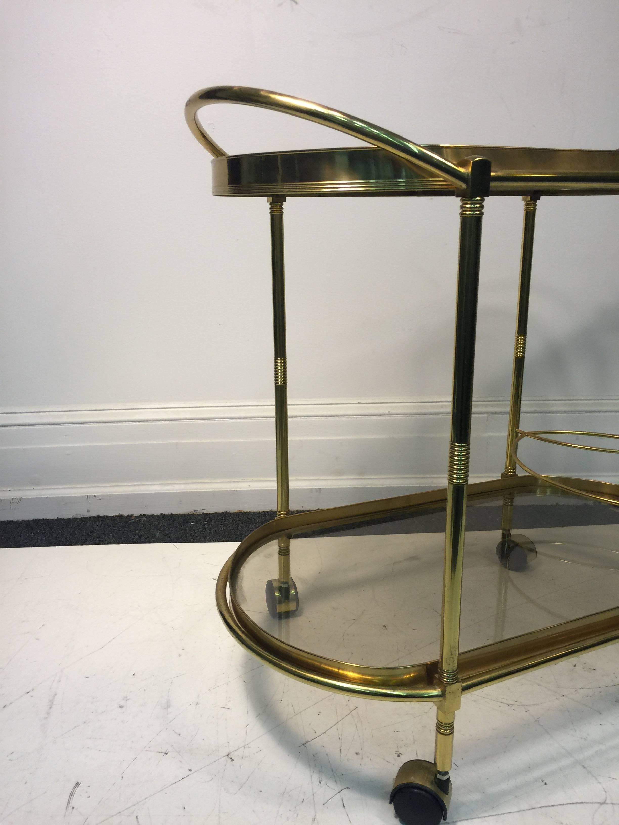 20th Century Sensational Oval Shaped Two-Tier Brass Italian Tea or Bar Cart For Sale