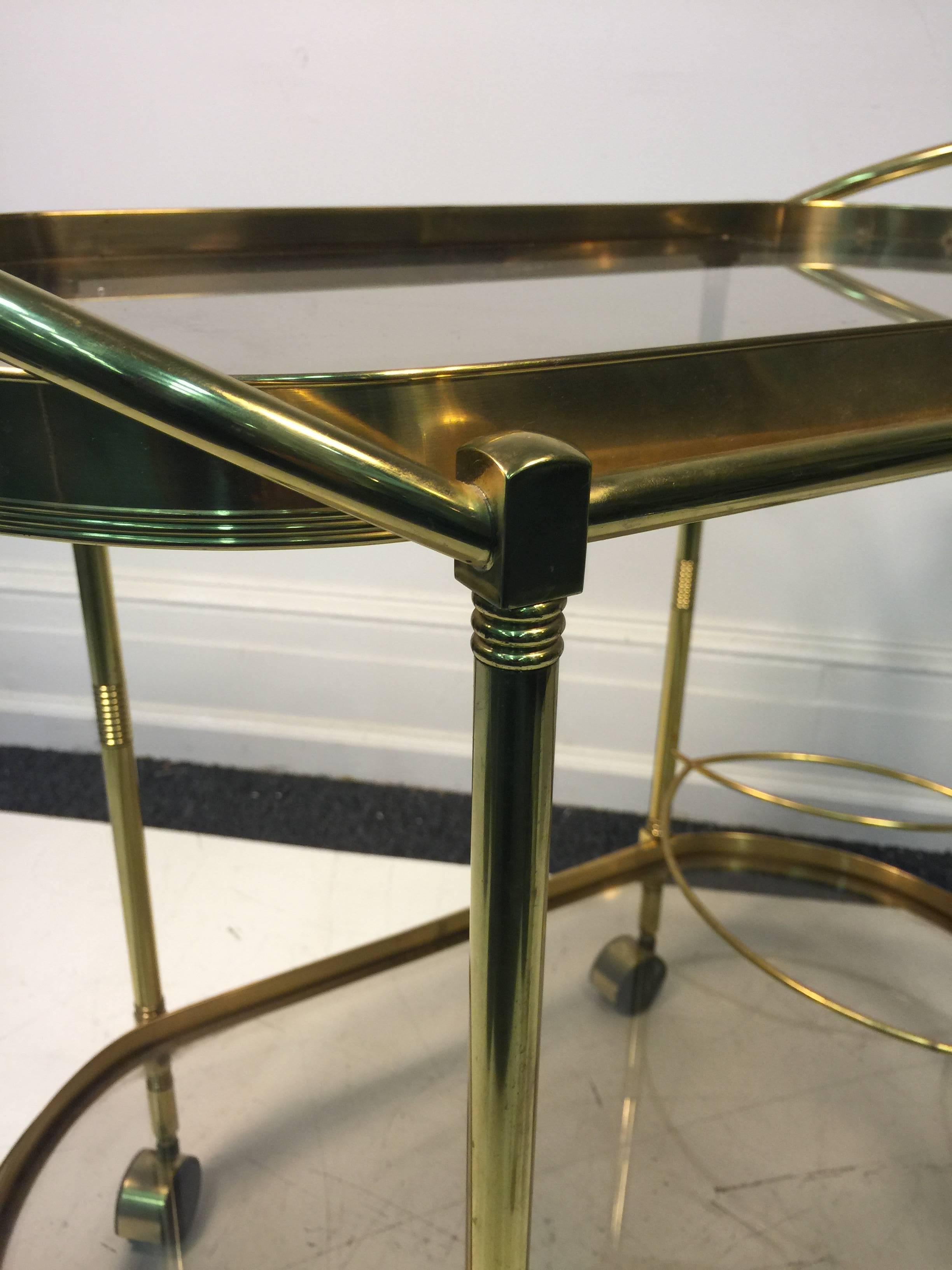 Sensational Oval Shaped Two-Tier Brass Italian Tea or Bar Cart For Sale 2