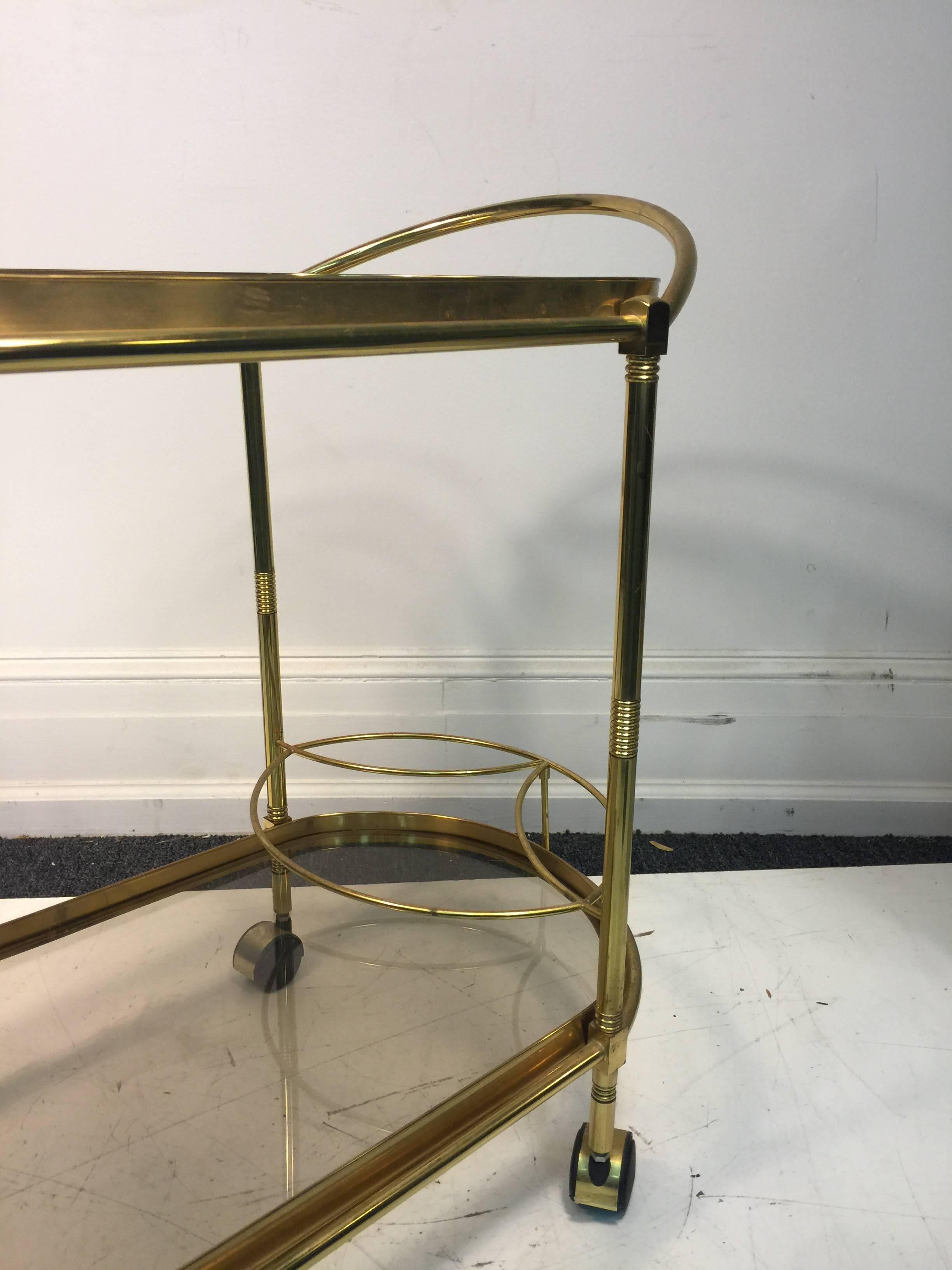 Sensational Oval Shaped Two-Tier Brass Italian Tea or Bar Cart For Sale 3
