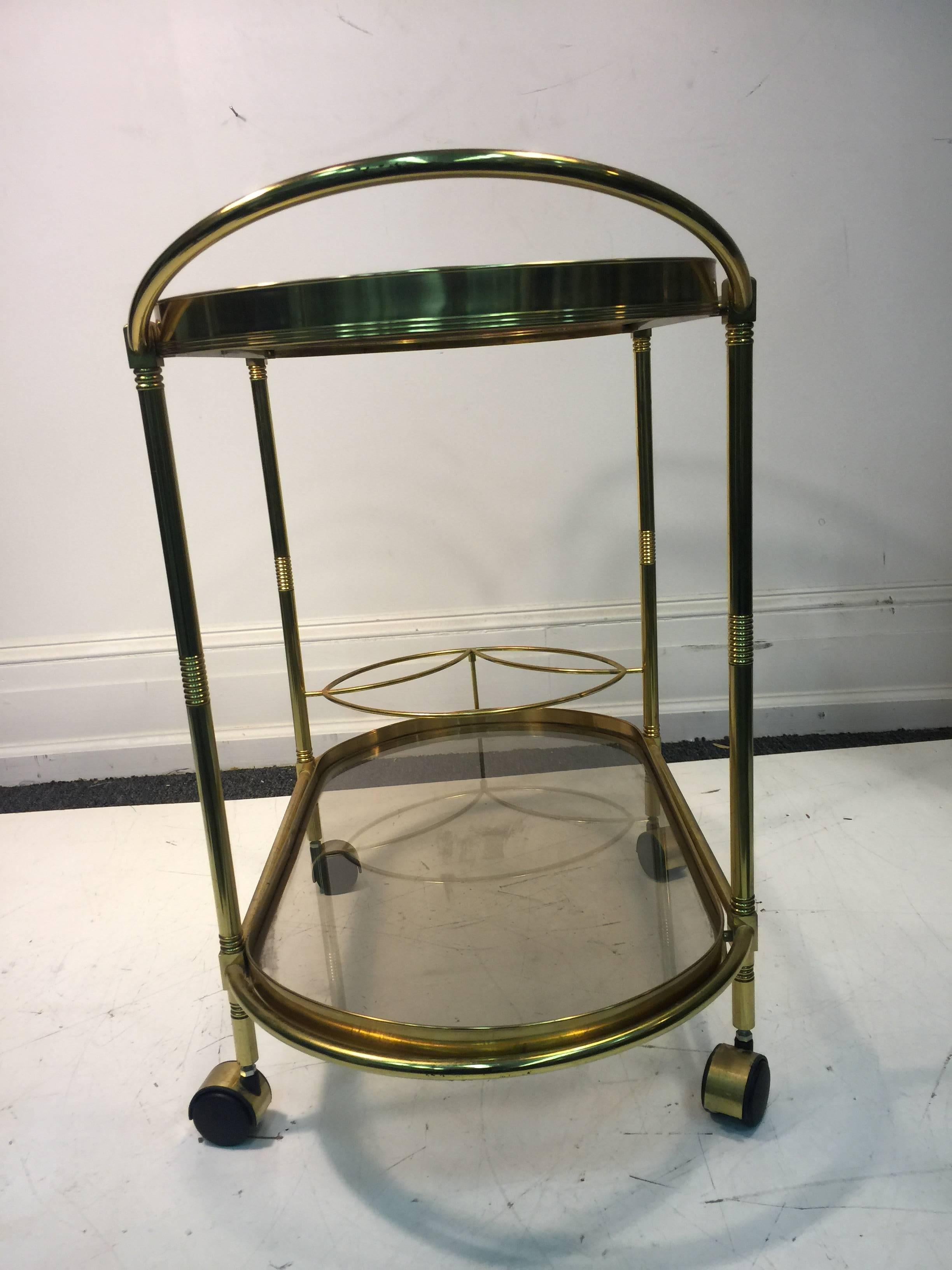 Sensational Oval Shaped Two-Tier Brass Italian Tea or Bar Cart For Sale 1