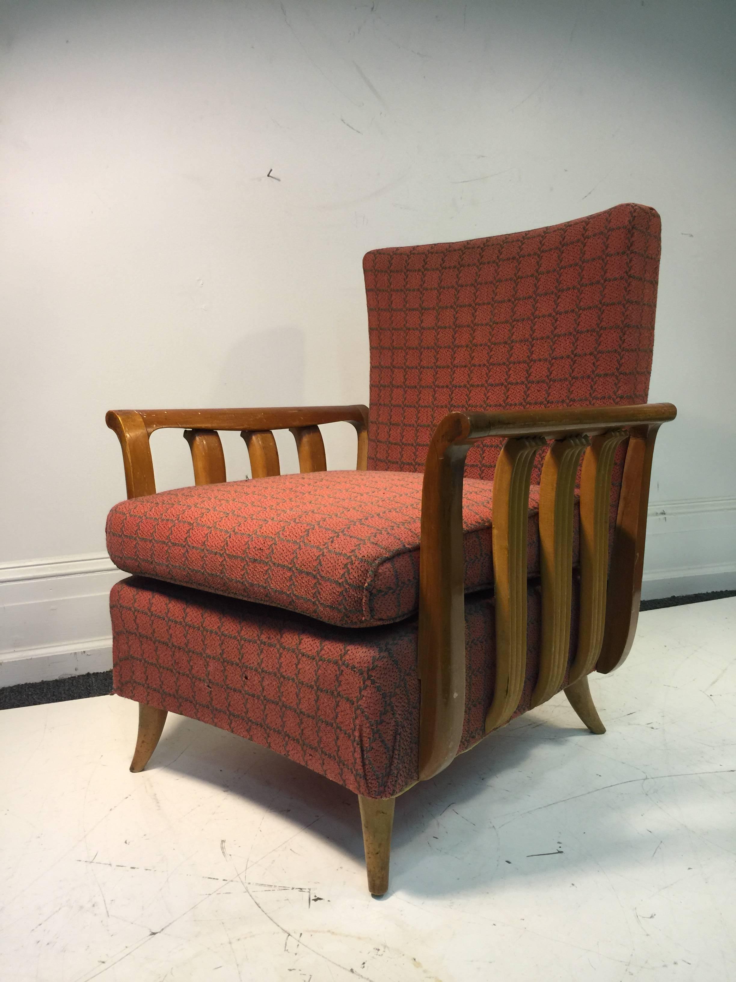 Fabric Phenomenal Pair of Italian Art Deco Chairs in the Manner of Paolo Buffa For Sale