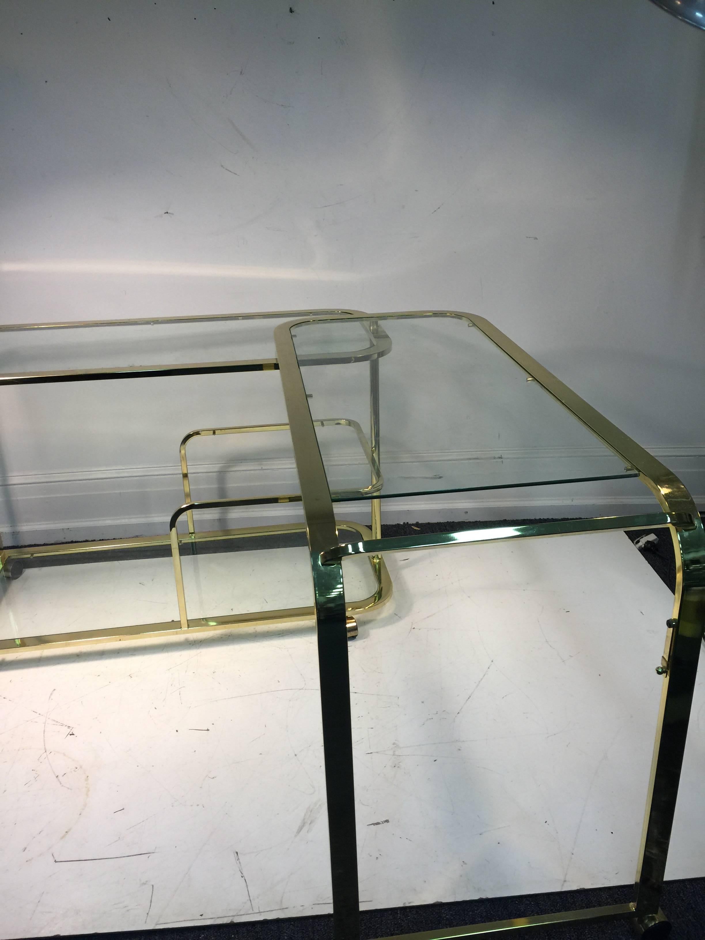 American Exceptional Expandable Brass Bar or Tea Cart by Milo Baughman for DIA For Sale