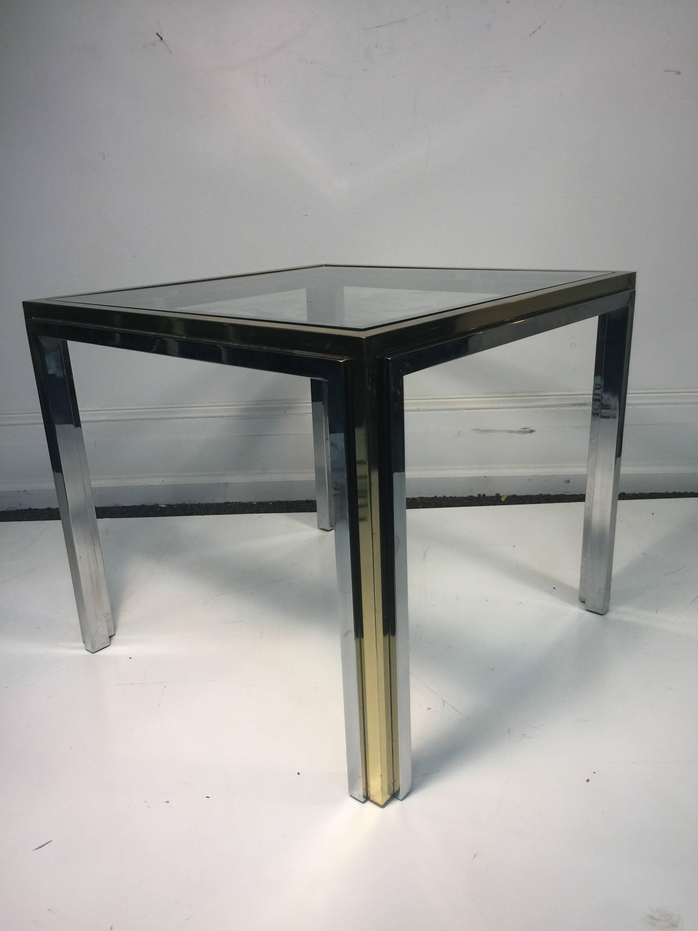 Exceptional Pair of End or Side Tables in Chromee and Brass  In Good Condition In Mount Penn, PA