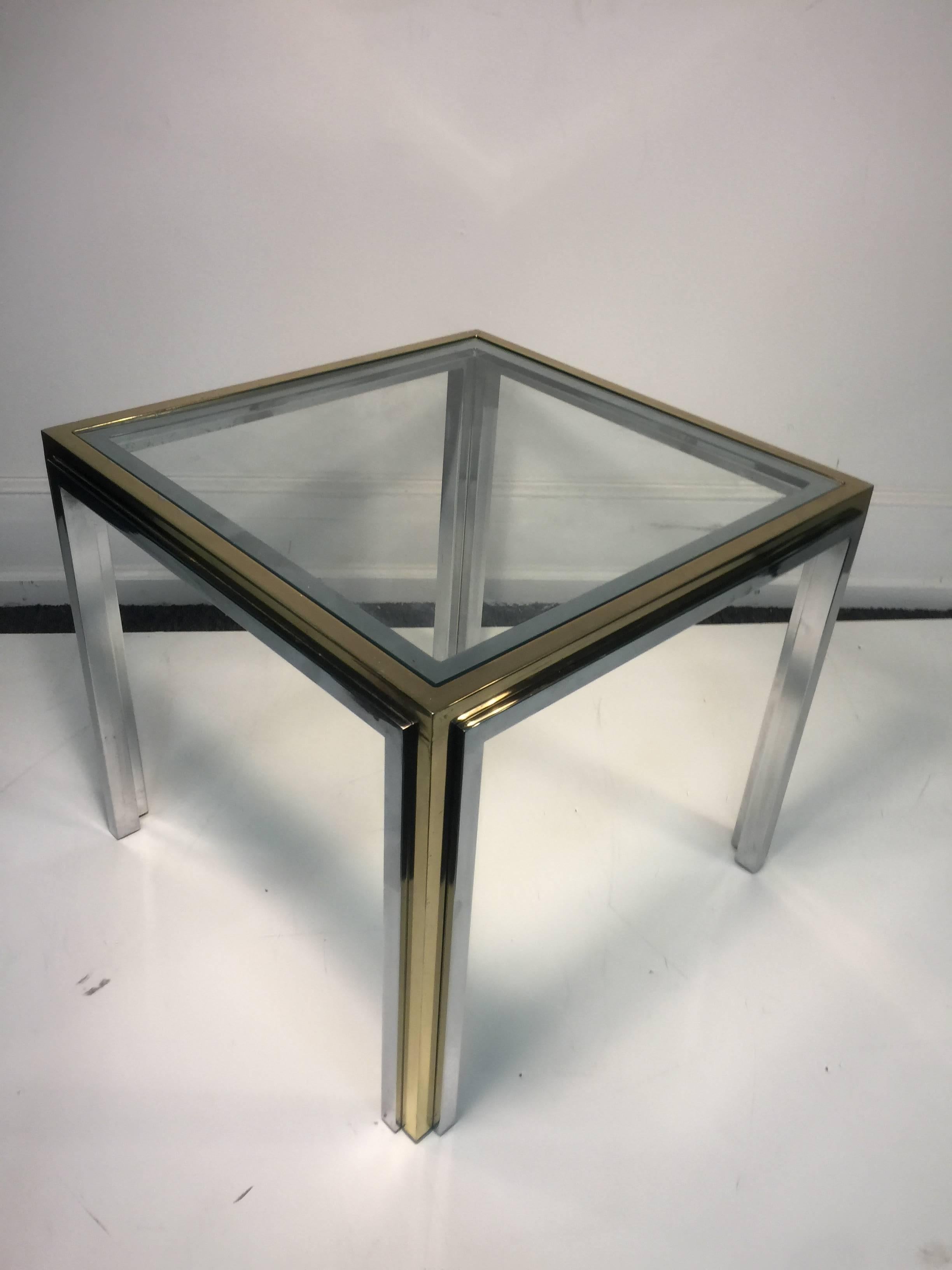 20th Century Exceptional Pair of End or Side Tables in Chromee and Brass 