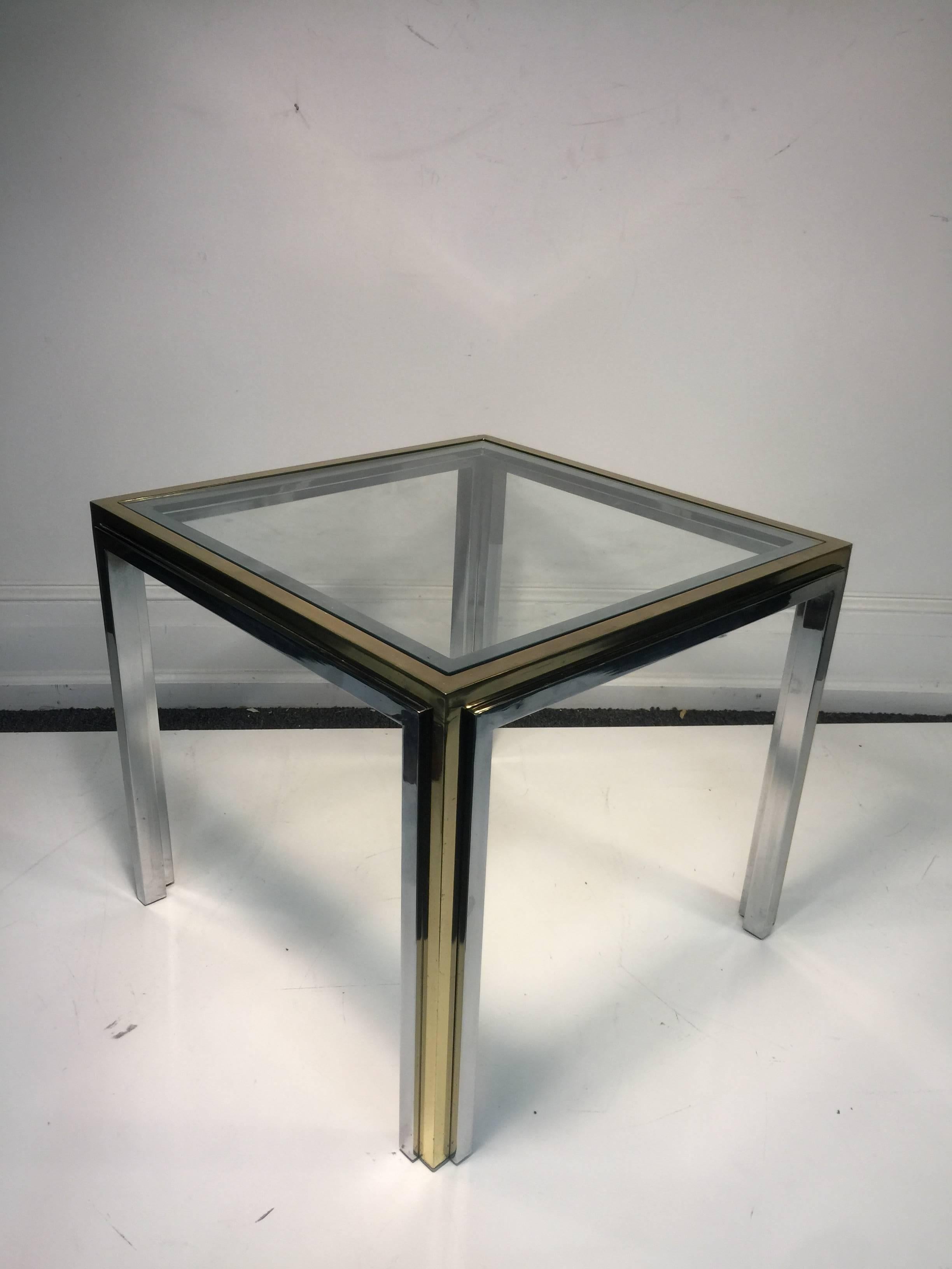 Modern Exceptional Pair of End or Side Tables in Chromee and Brass 