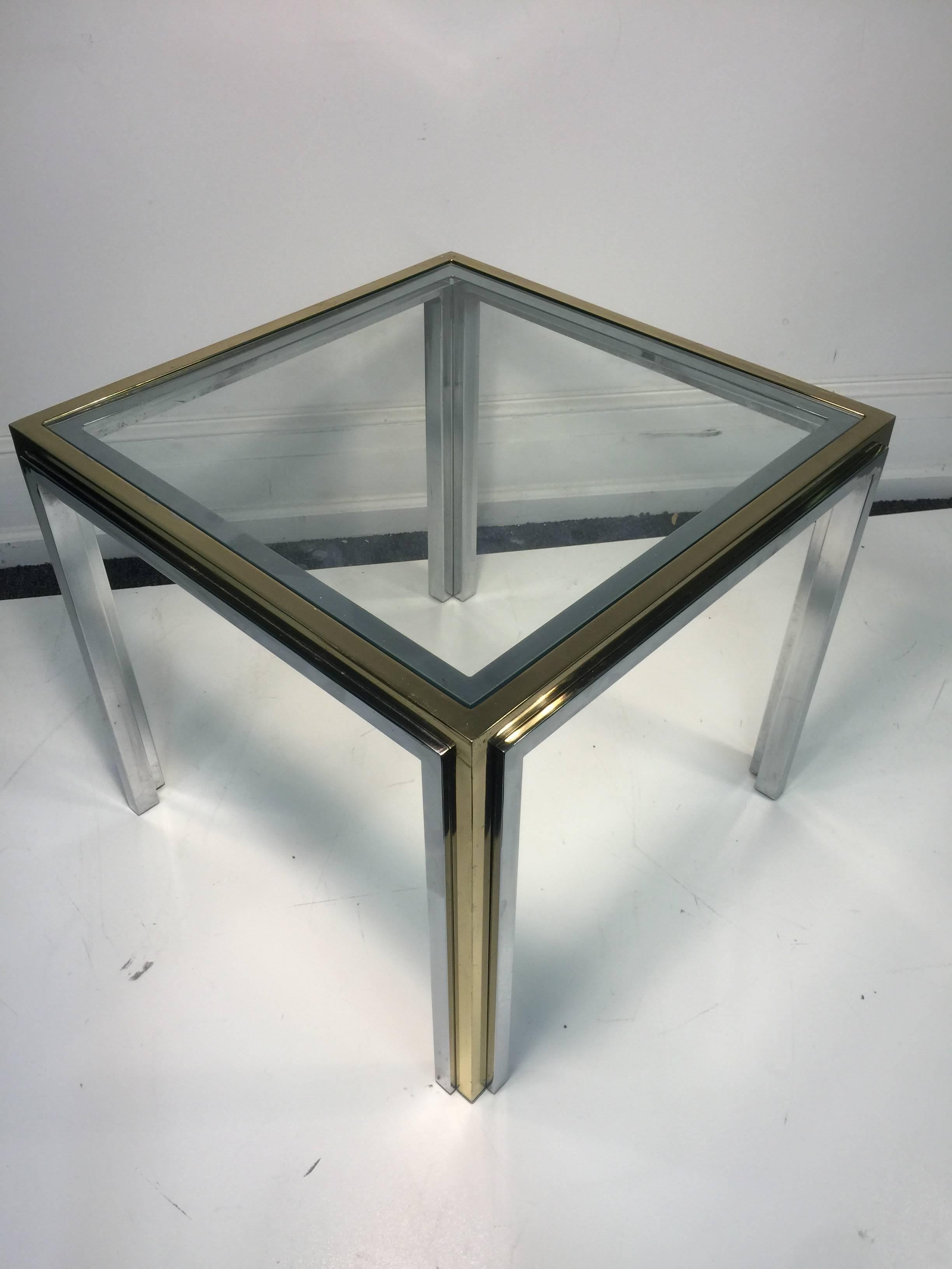 Exceptional Pair of End or Side Tables in Chromee and Brass  1