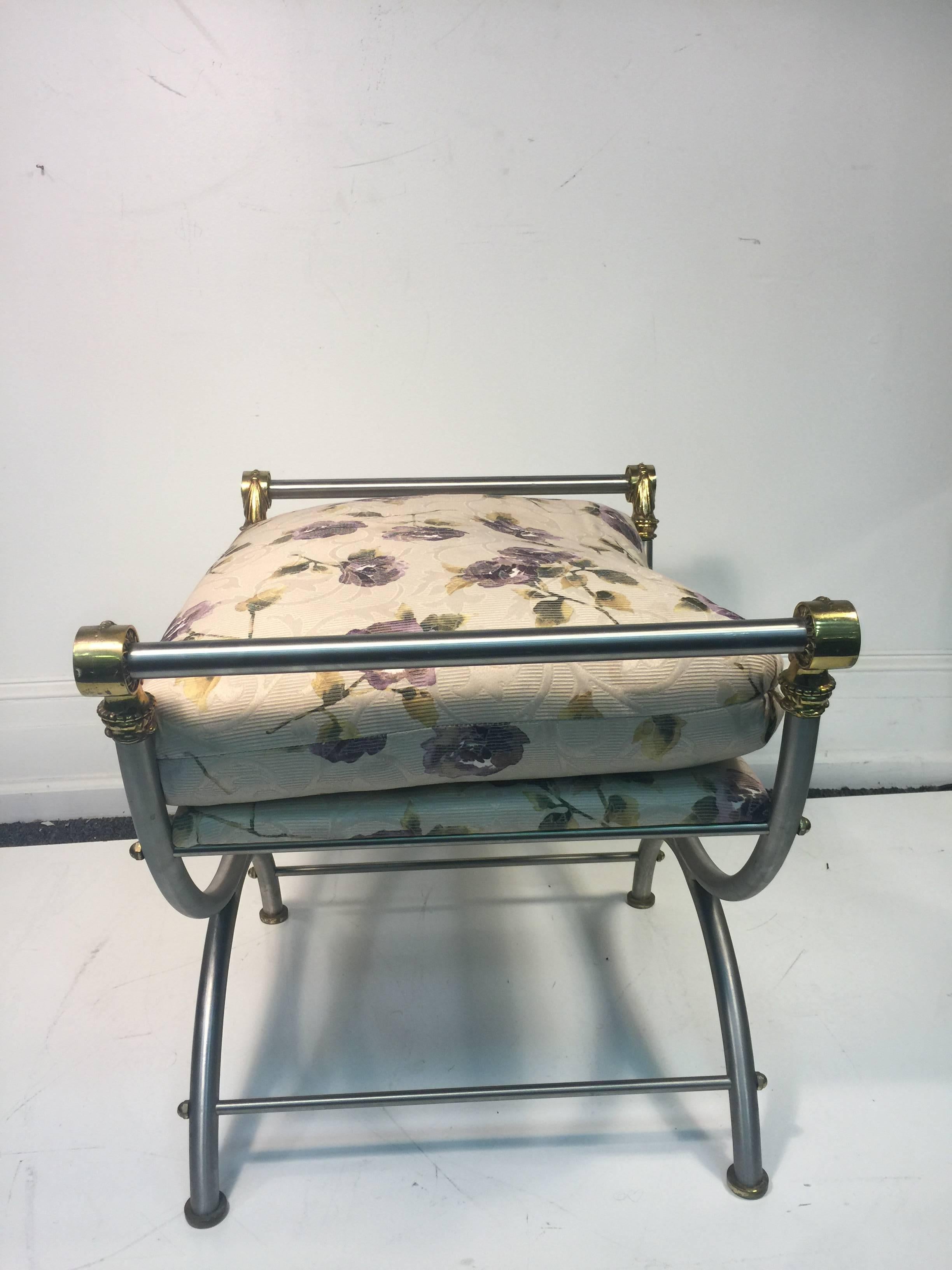 French Sensational Maison Jansen Style Bench in Chrome and Brass with Great Detail For Sale