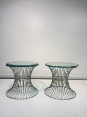 Wonderful Pair of Tables with Trumpeting Wire Bases by Warren Platner for Knoll