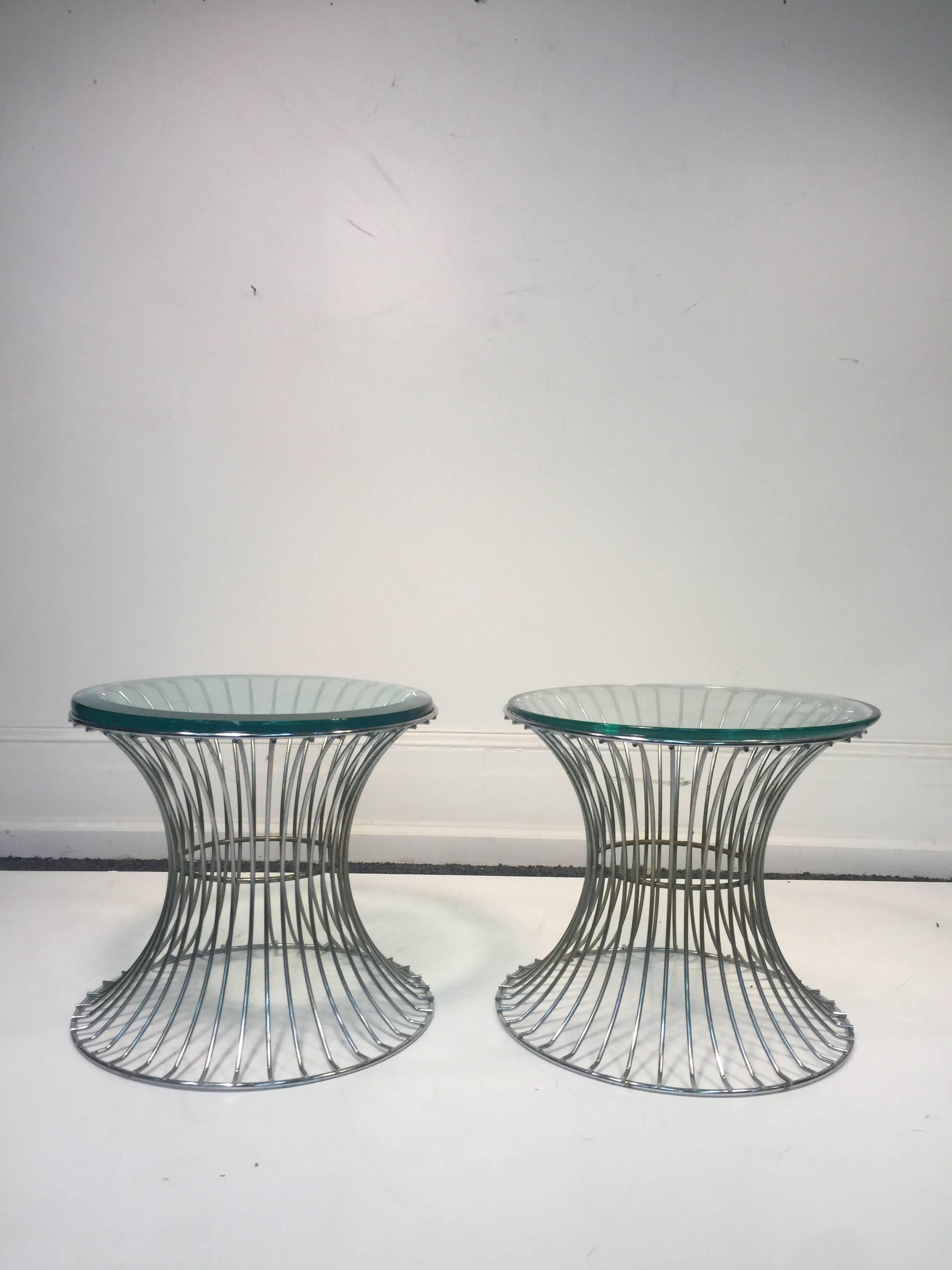 Wonderful Pair of Tables with Trumpeting Wire Bases by Warren Platner for Knoll In Good Condition For Sale In Mount Penn, PA