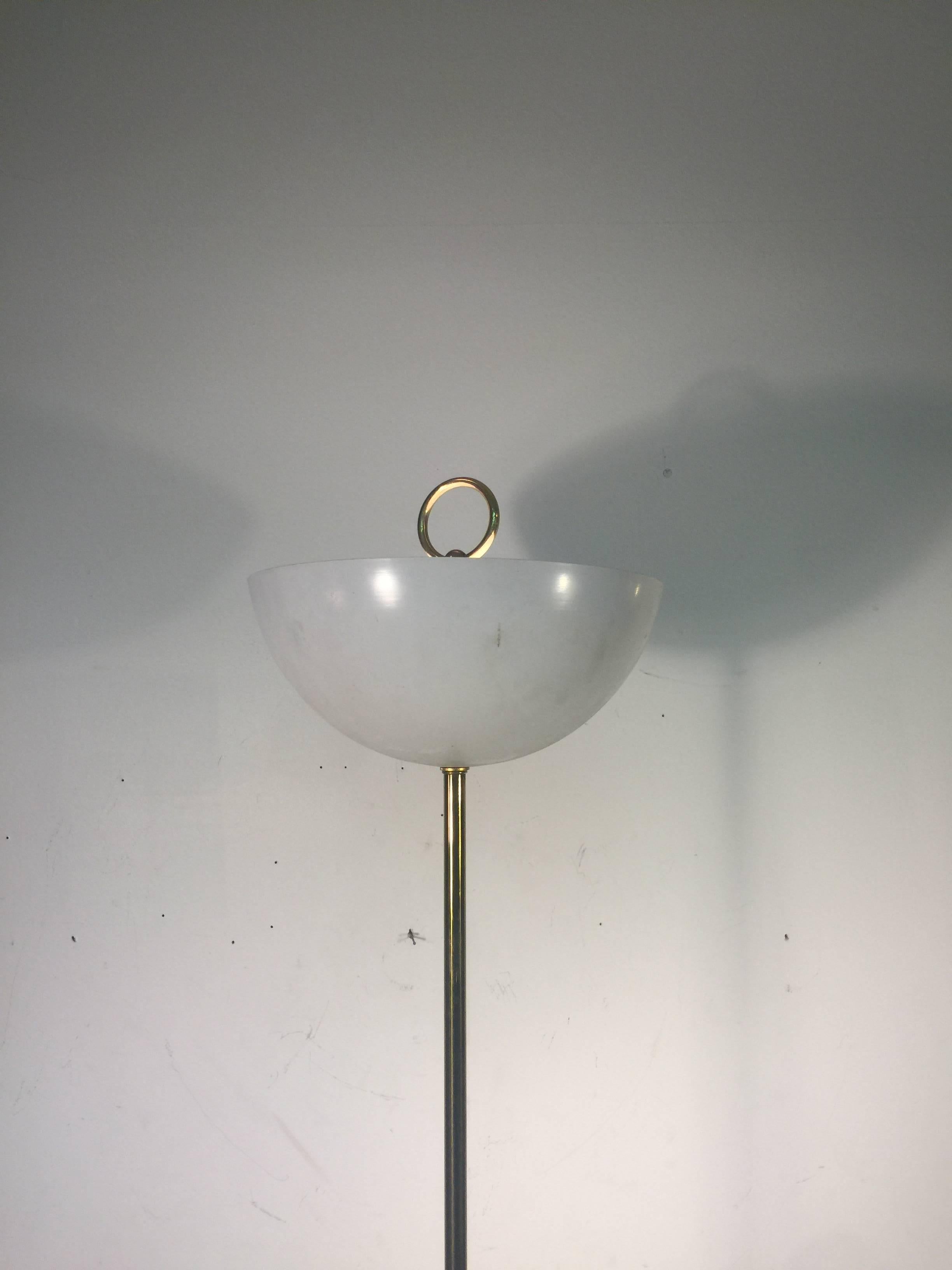 20th Century Unusual Italian Floor Lamp with Enamel Shade in the Manner of Angelo Lelli For Sale