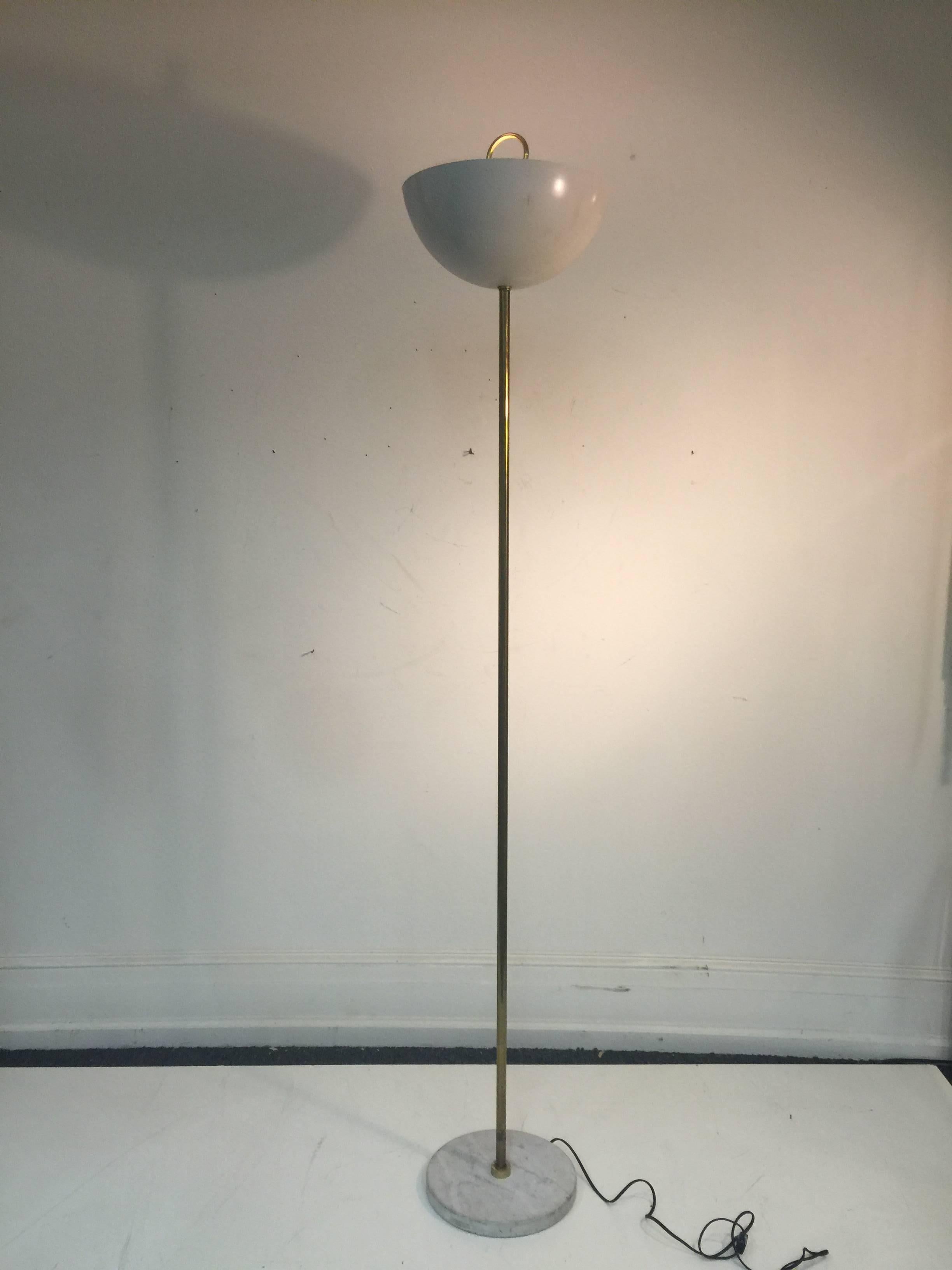 Mid-Century Modern Unusual Italian Floor Lamp with Enamel Shade in the Manner of Angelo Lelli For Sale