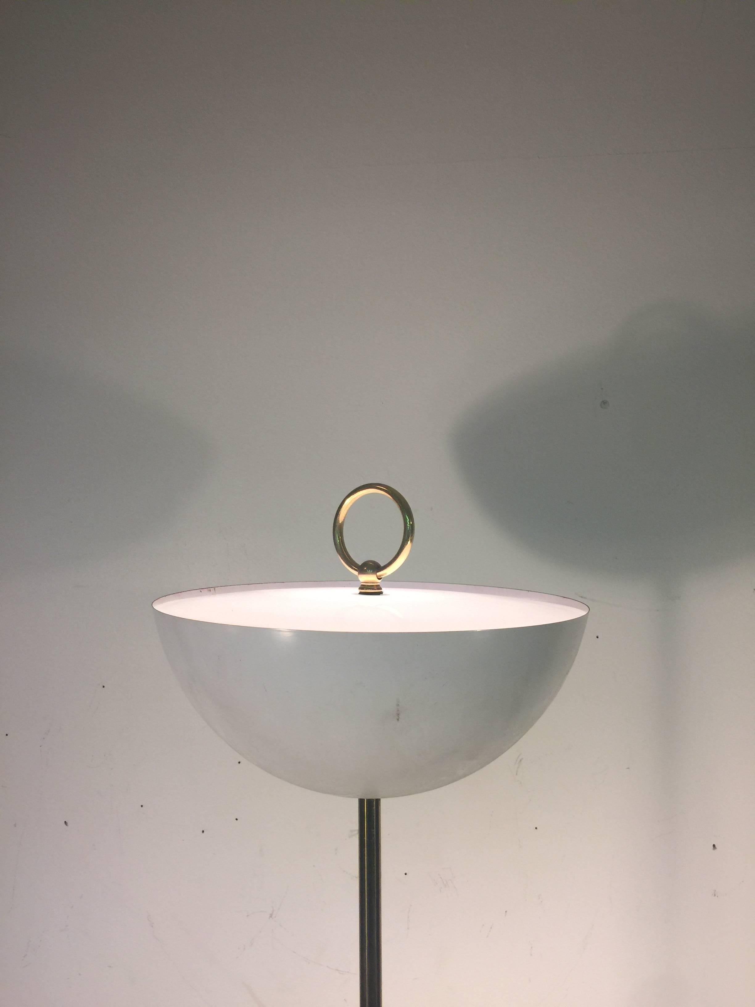 Unusual Italian Floor Lamp with Enamel Shade in the Manner of Angelo Lelli For Sale 2