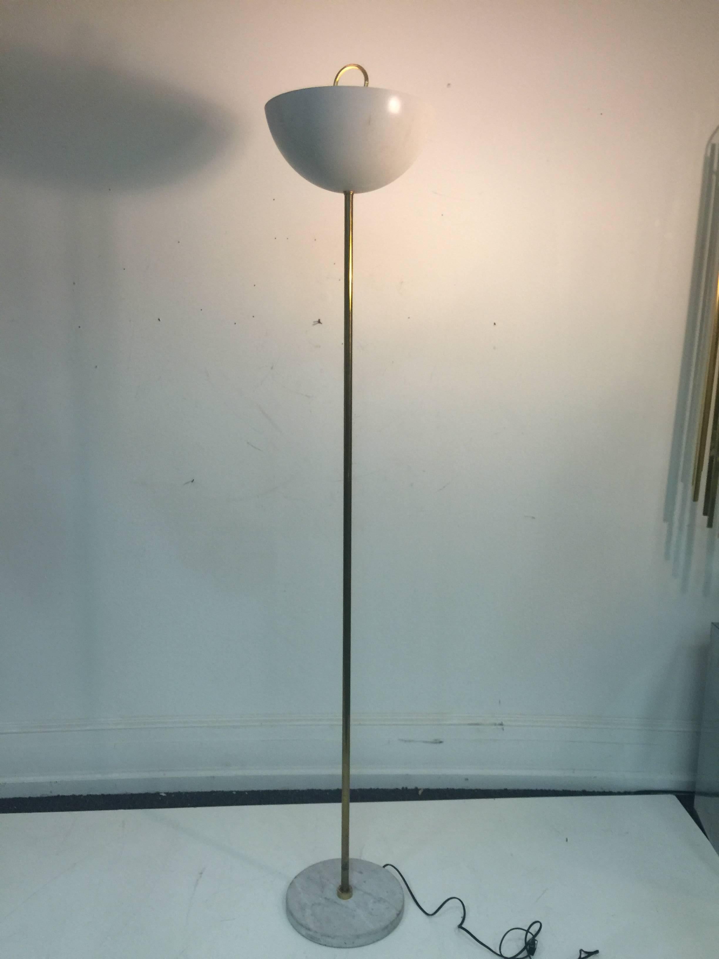 Unusual Italian Floor Lamp with Enamel Shade in the Manner of Angelo Lelli In Good Condition For Sale In Mount Penn, PA