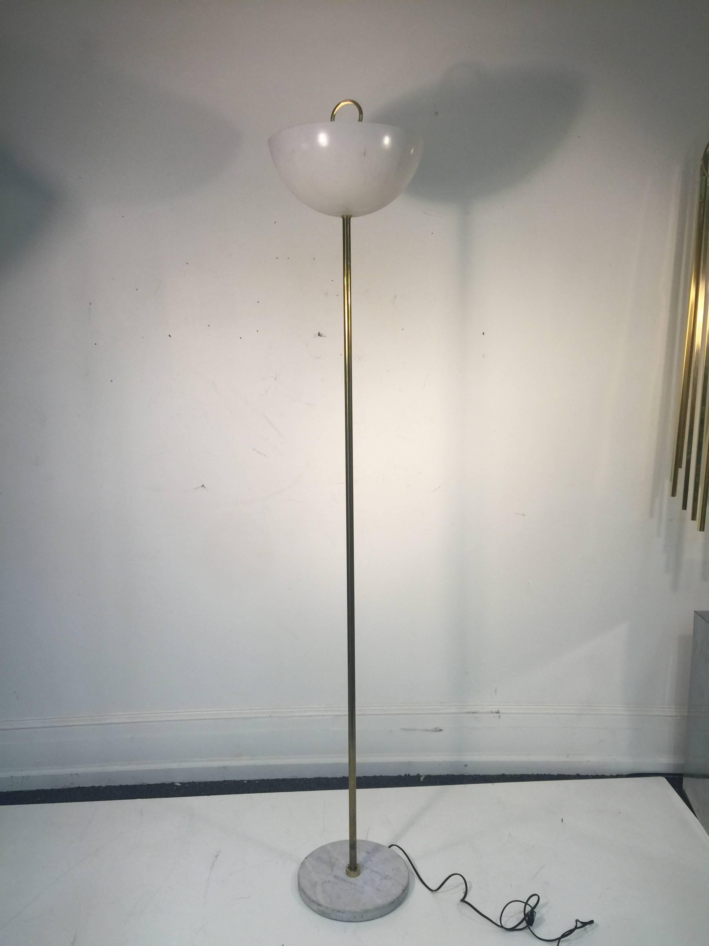 Unusual Italian Floor Lamp with Enamel Shade in the Manner of Angelo Lelli For Sale 1