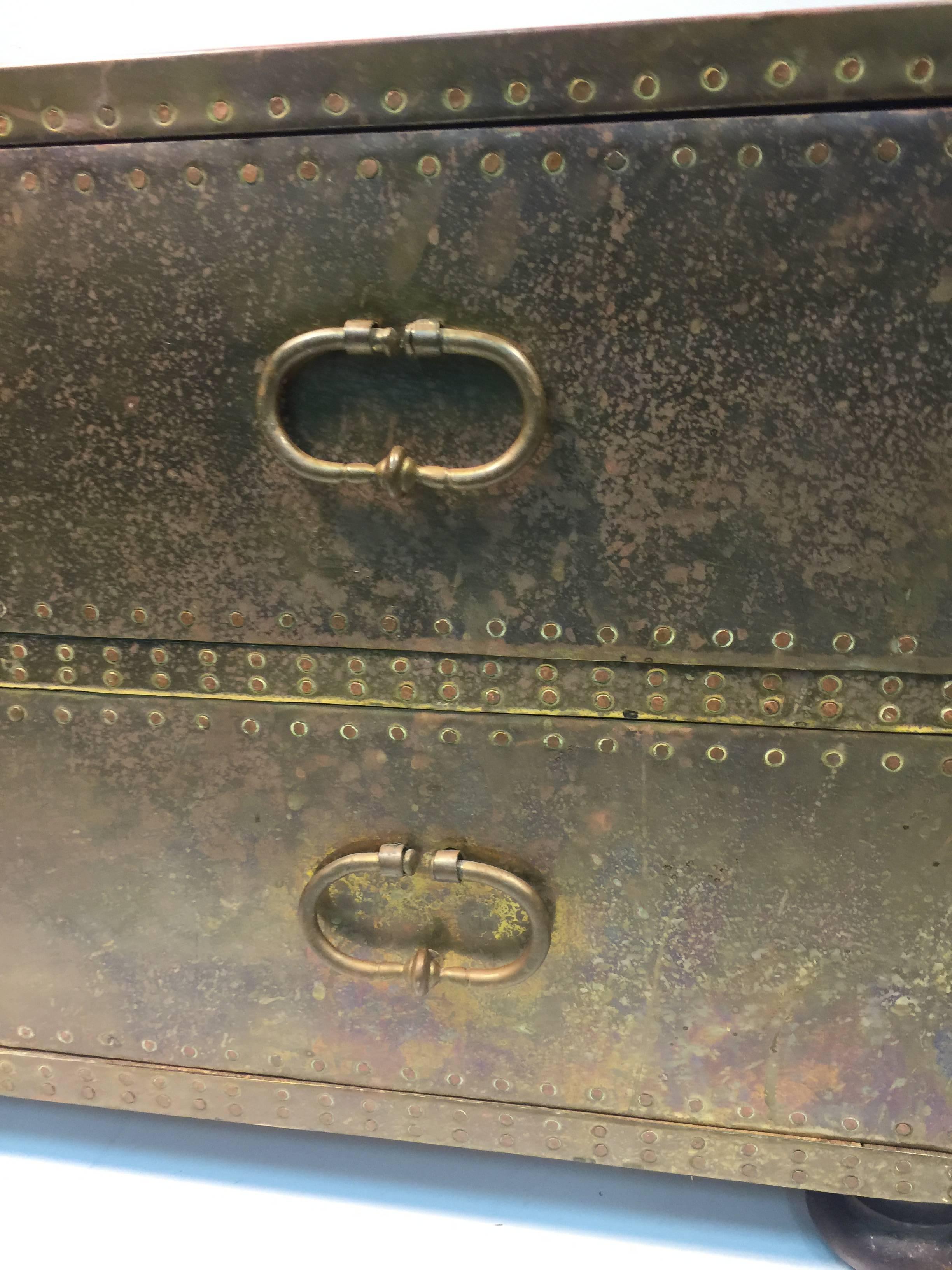 Stunning Sarreid Brass Studded Chest of Drawers or Trunk For Sale 3